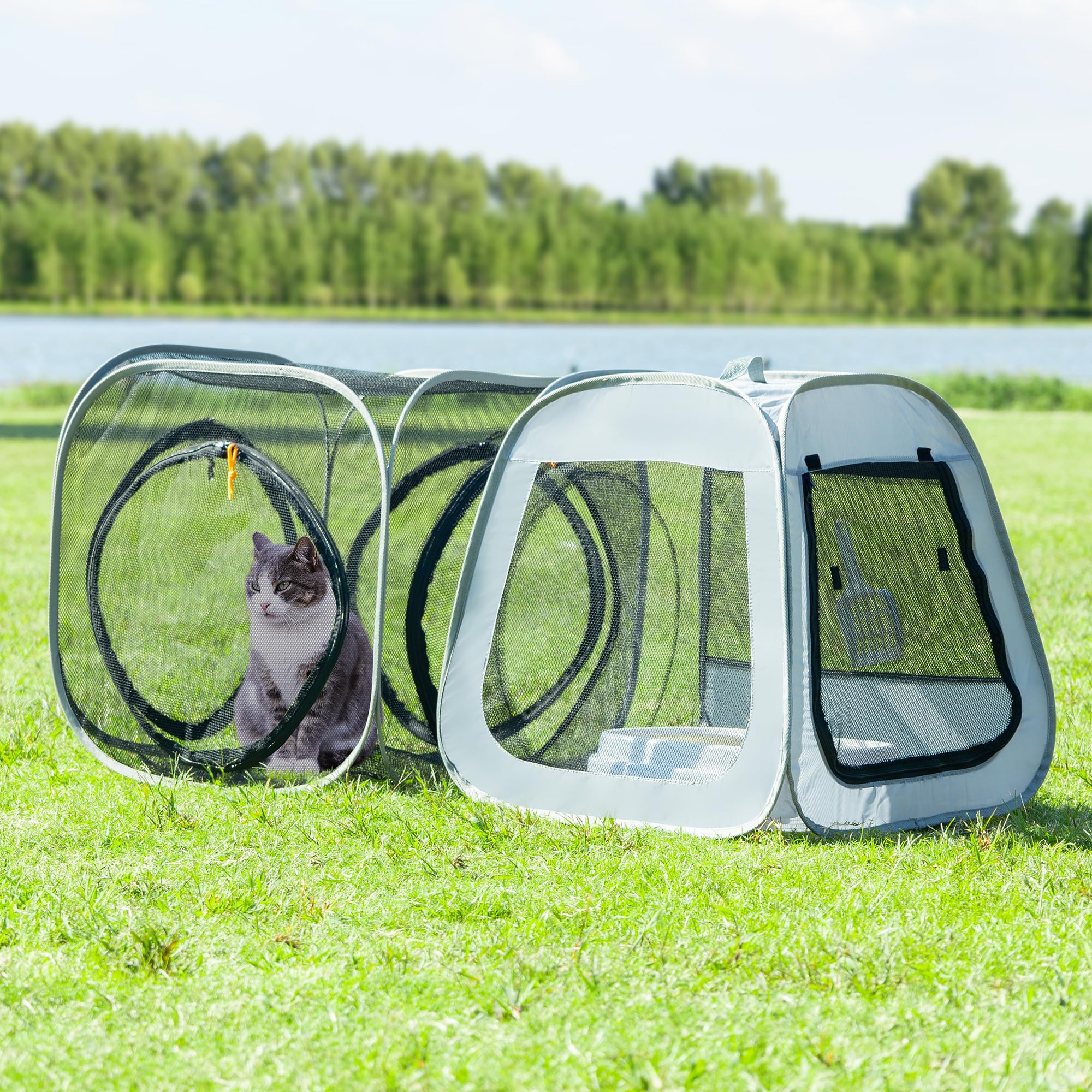 Tragbarer Katzenlaufstall, Trapez-Design für besseren Stand, faltbares Haustierzelt für drinnen und draußen, Laufstall, Outdoor-Katzenzelt, Katzenhäuser und Höhlen für Kätzchen, Katzen, Welpen und