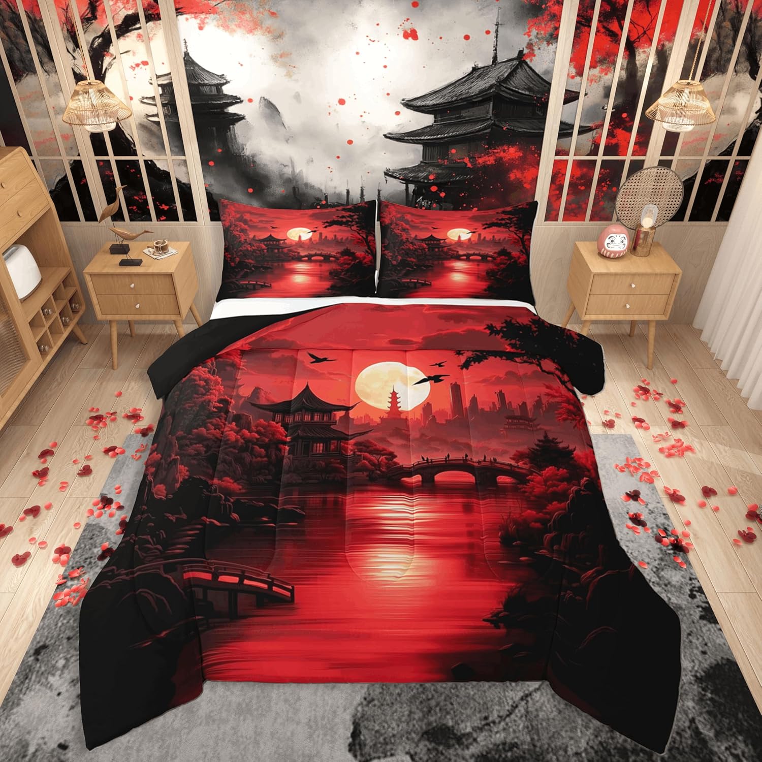 jejeloiu Japanese Style Bedding Set for Boys Girls Comforter Set Queen Size