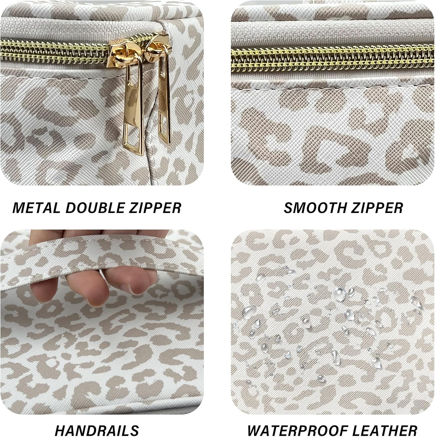 3Pcs Makeup Bag,Travel Makeup Bag,Makeup Bags for Women,Makeup Brush Bag,Large Capacity PU Cosmetic Bag,Waterproof and Durable-Grey White Leopard Cheetah Pattern - Image 4