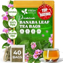 FreshDrinkUS, Premium 40 Banaba Tea Bags, 100% Natural & Pure from Banaba Leaves. Loose Leaf Banaba Herbal Tea. No Sugar, No Caffeine, No Gluten, Vegan.