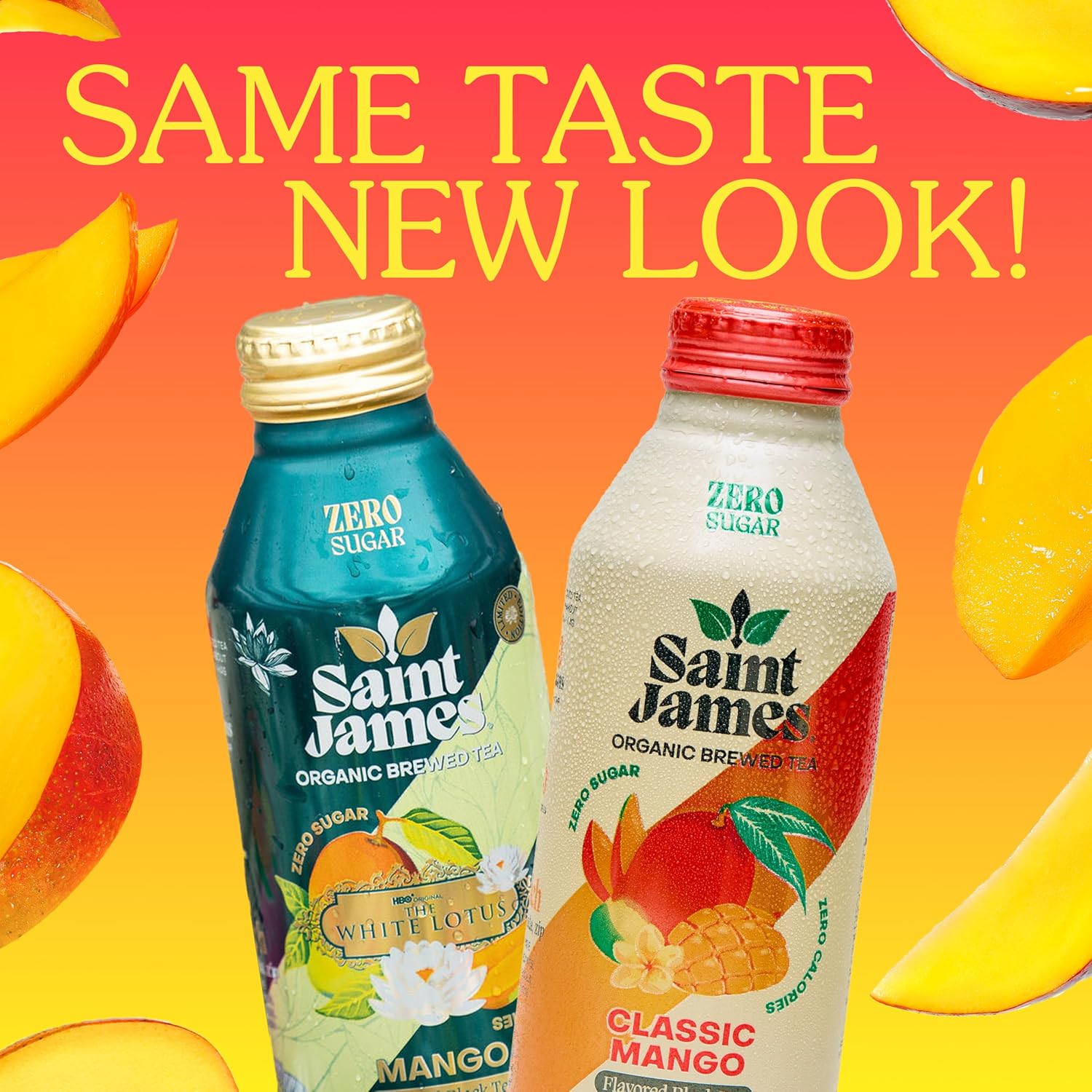 Saint James Iced Tea - Organic Black Tea - Non-GMO, Gluten Free, Zero Calorie, Zero Sugar - Classic Mango, 12 Pack (16 fl oz each)