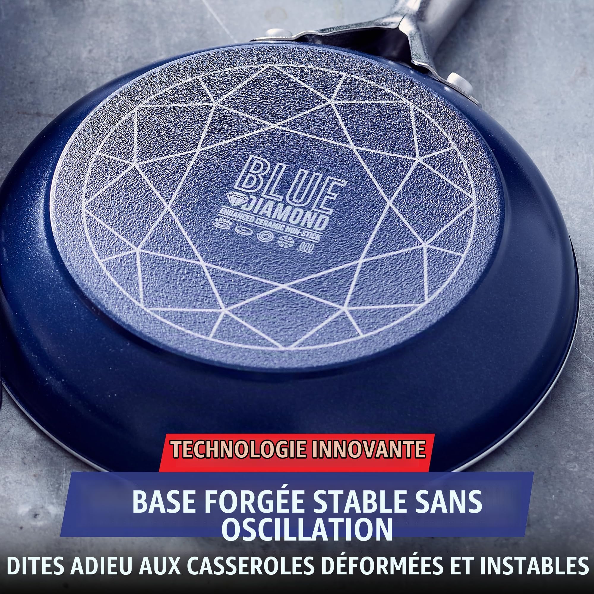 Blue Diamond Batterie de Cuisine Antiadhésive, 14 Pièces, Bleu