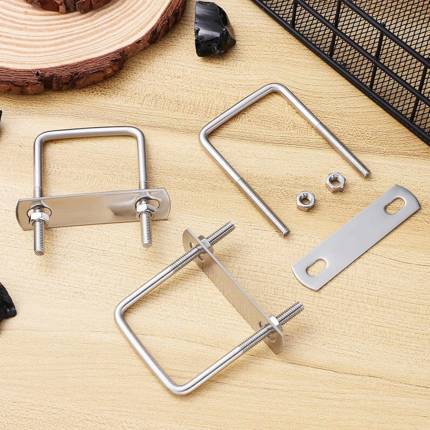 Uonlytech 6 Sets Stainless Steel M6 Square U-Bolts with Nuts and Plates, Heavy-Duty U-Shaped Bolts for Automotive and Industrial Trailer Axle Securing