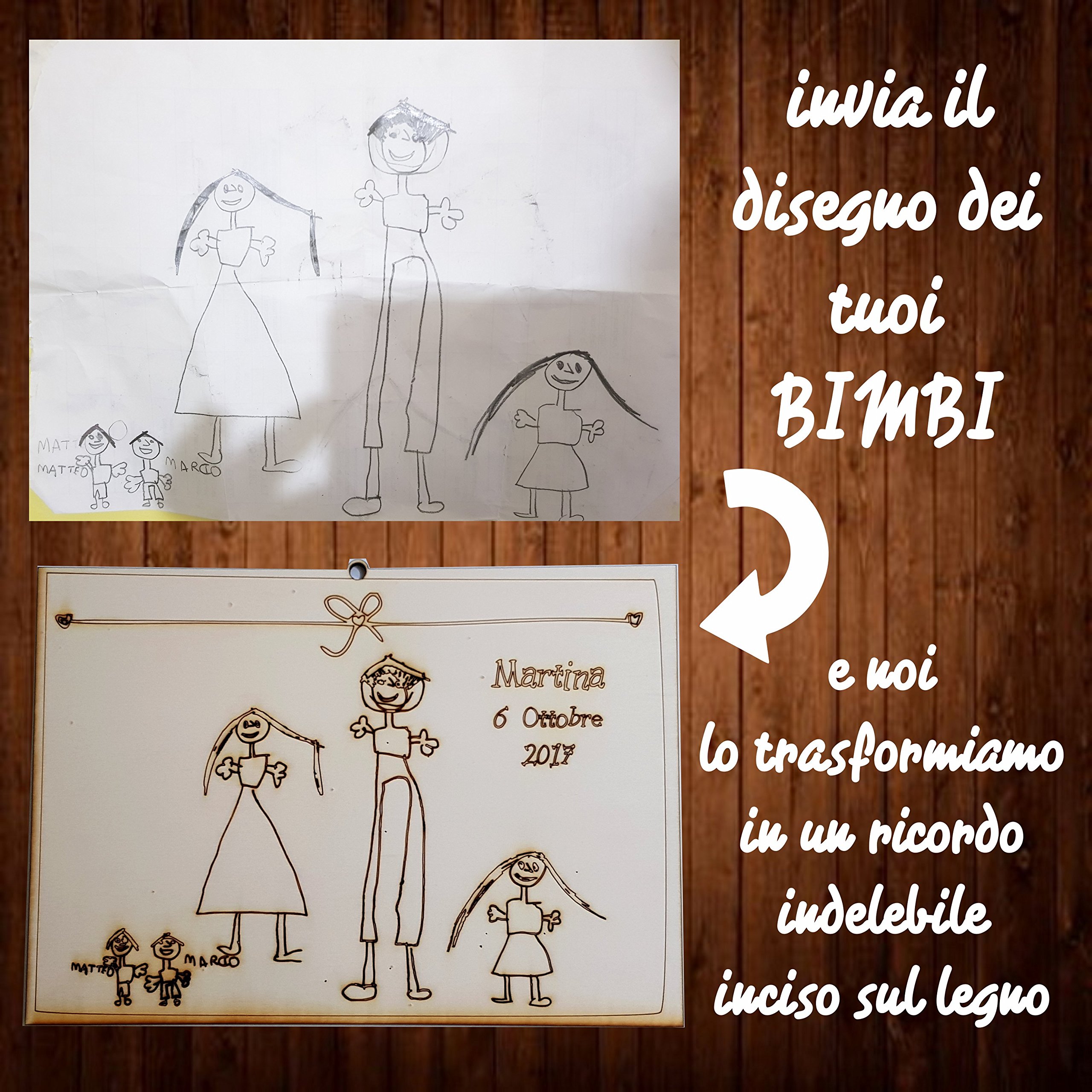 Quadro Legno con Disegno Bimbi Personalizzato (3pz)