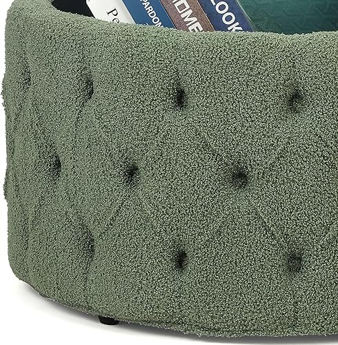 Miniatura 73 de Homebeez Otomana redonda de terciopelo para almacenamiento, reposapiés con botones copetudos, mesa de café (rosa) Rosa,Azul,Verde,Gris,Gris