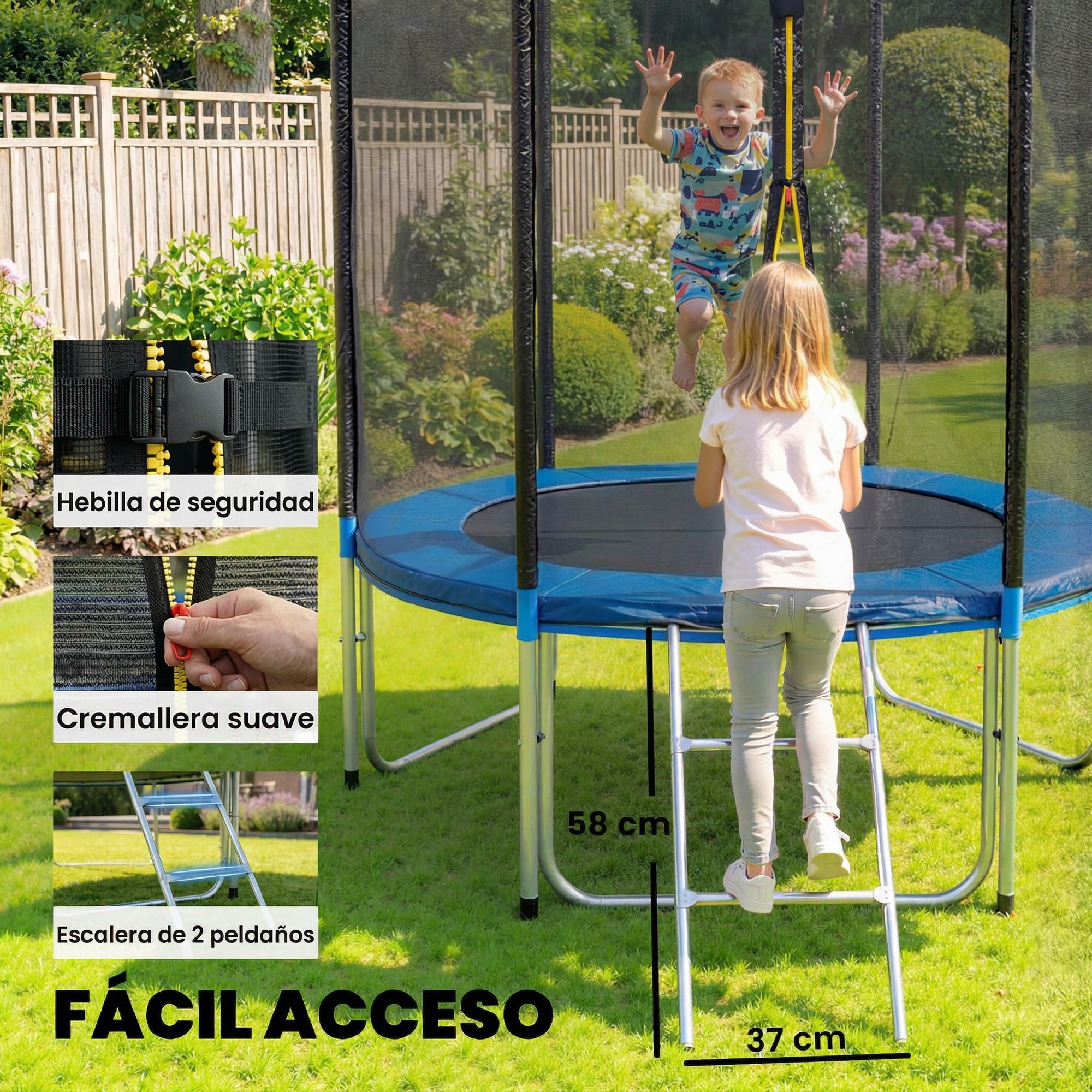 SPORTNOW Cama Elástica para Niños Exterior, Trampolín para Niños de +6 Años con Red de Seguridad, Escalera, Acolchado de Muelles y Marco de Acero Galvanizado