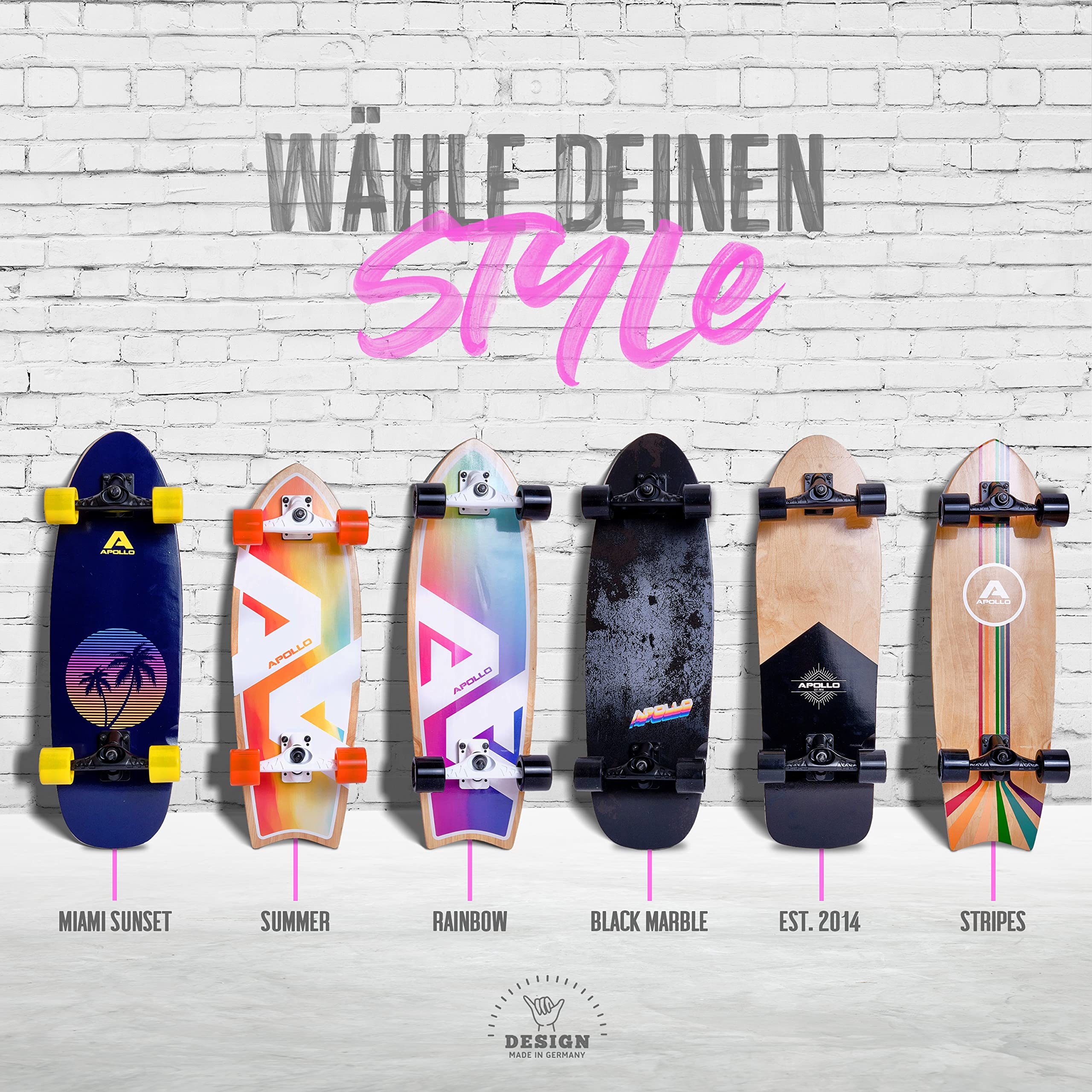 Apollo Surfskate pro Board | midi Longboard für Erwachsende, Kinder mit hochwertiger Surf Skate Achse | Mini Cruiser Board für Streetsurf | Carving & Pumping, Skateboard Kinder ab 6 Jahre