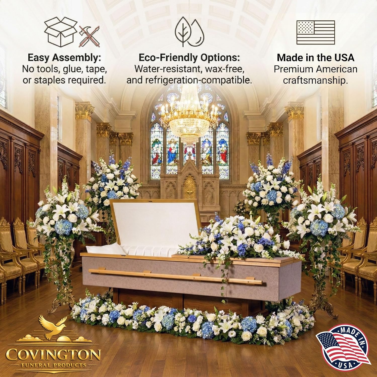 Sunset Light Burial Casket, Lightweight Cloth Covered Funeral Casket Coffin, Corrugated Cardboard Casket with Satin Interior Pillow Liner | Burial or Cremation