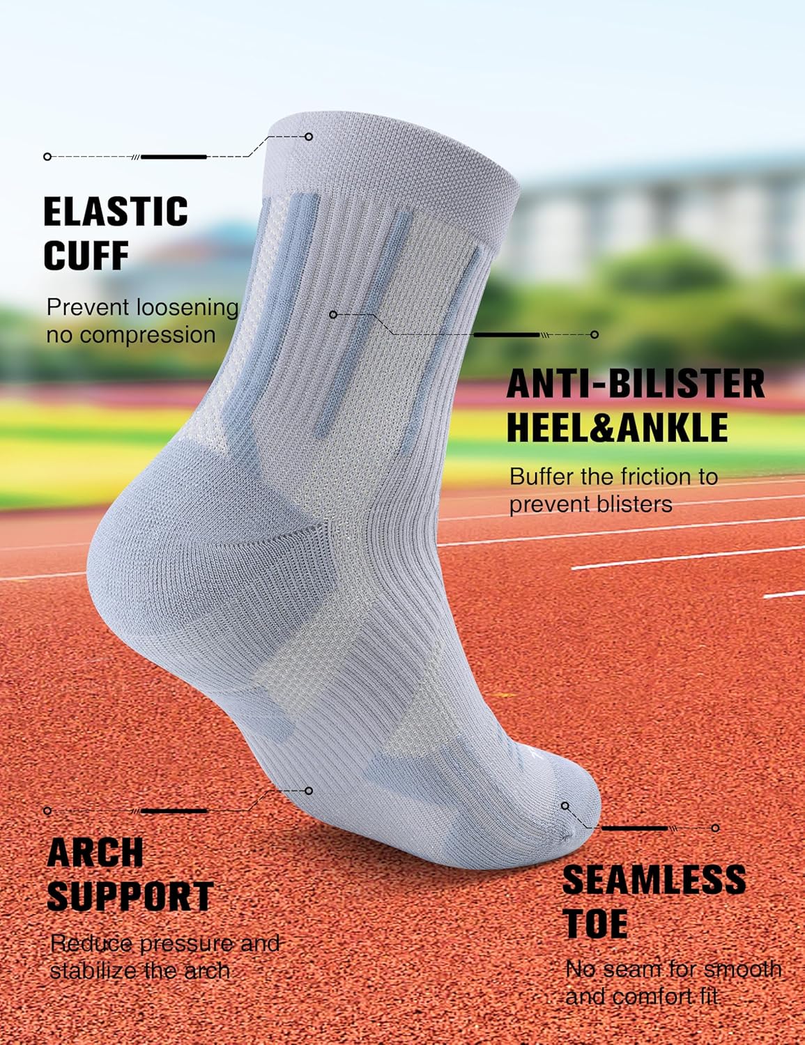 Compression Sport Running Socks: Athletic Crew Socks for Men Women Cycling Hiking Basketball Work,3 Pairs - Image 4