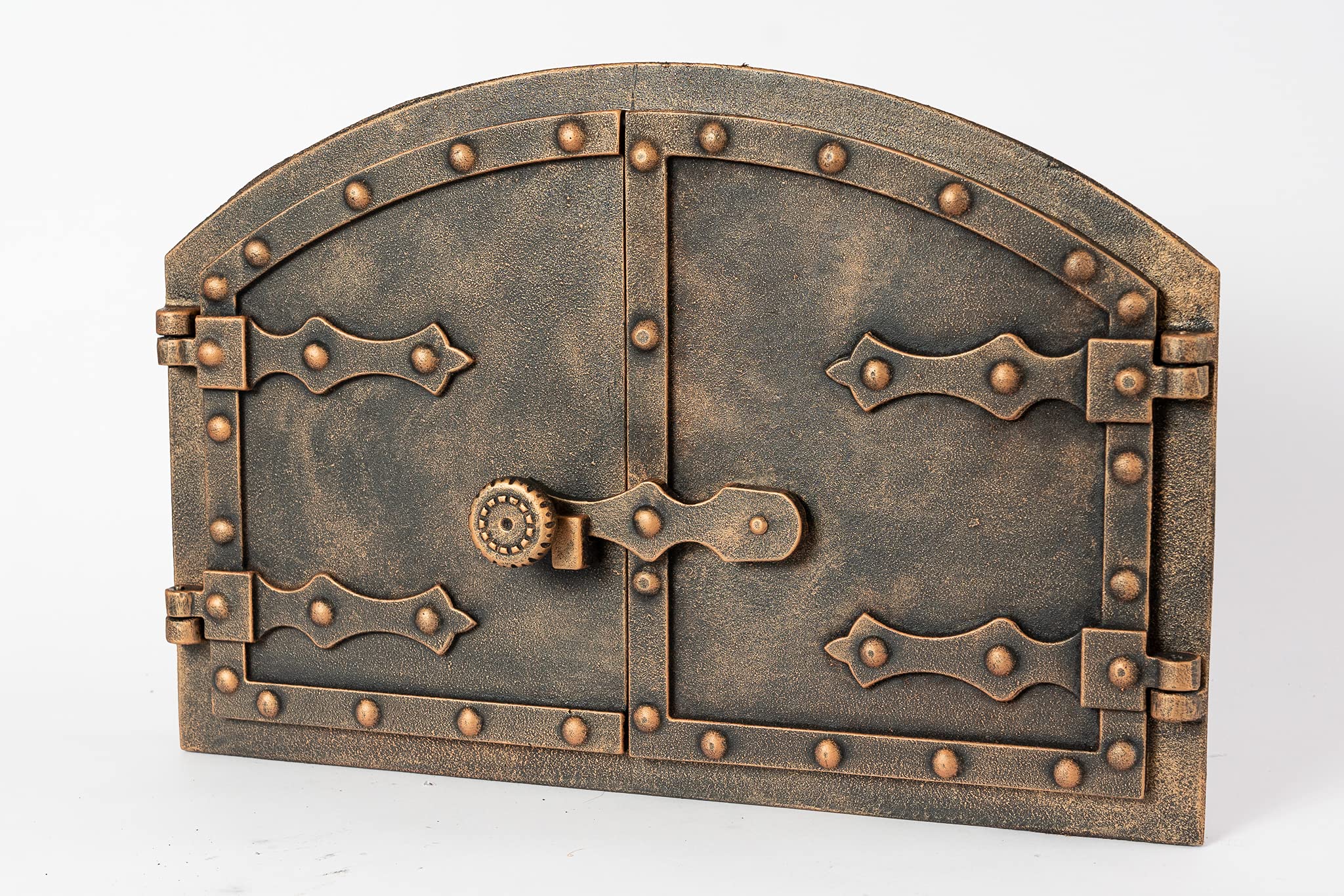 SEZAM Porte de four double en fonte avec loquet de porte, aspect rivet, porte de four à pizza - four à pain - porte de four en pierre, 53,2 x 5,5 x 35,5 cm, le cuivre