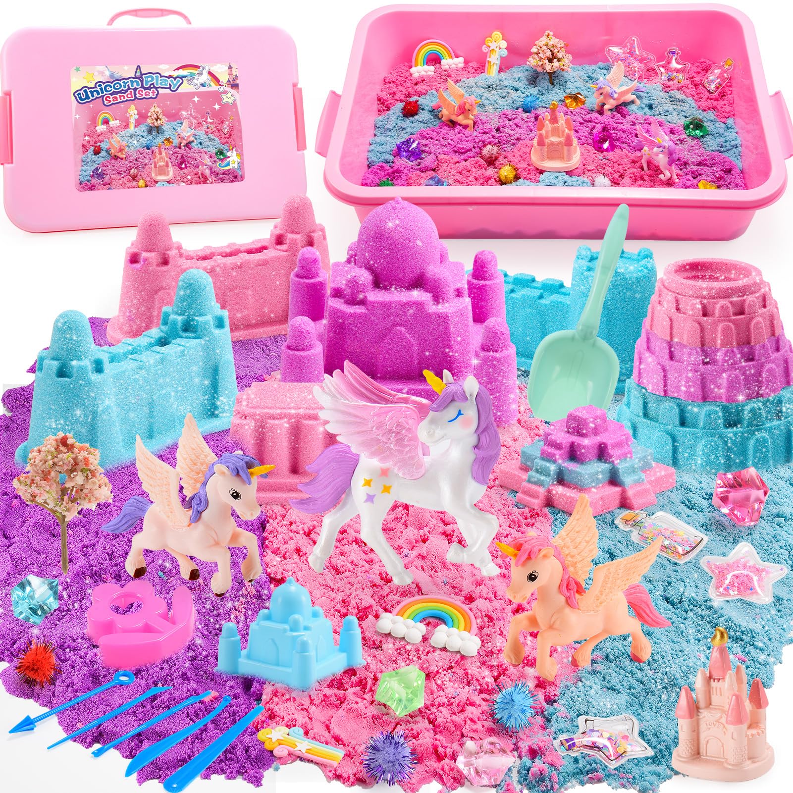 Geebiiny Sabbia Cinetica Bambini, Unicorno Bambina Regalo Giochi Bambina 3-10 anni Sabbia Magica Colorata Regalo Bambina 3 4 5 6 7 8 9 10 anni Sabbia per Sabbiera Bambini Giochi Unicorno