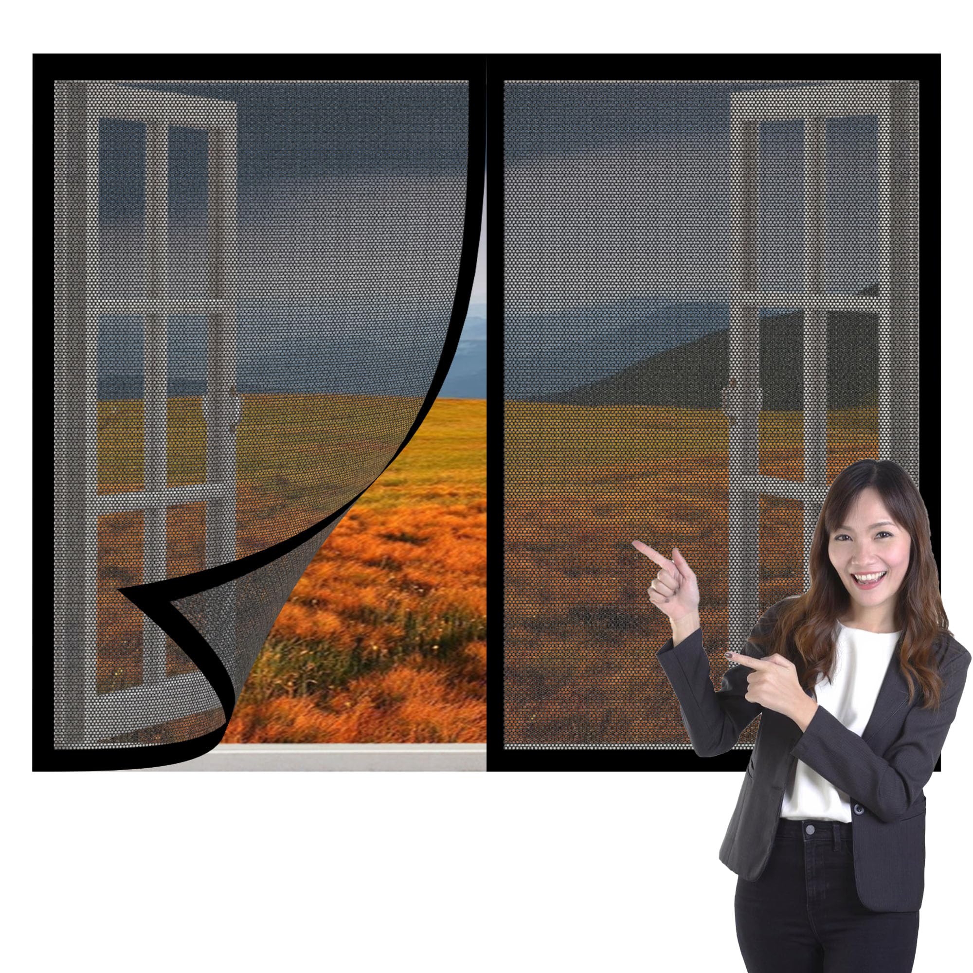 Pshcee Black Magnetic Fly Screen Window 145 X 125 Cm Selfadhesive Tape Mesh Mosquito Bug Net For Windows Easy Install For Living Room Bedroom Offfice,