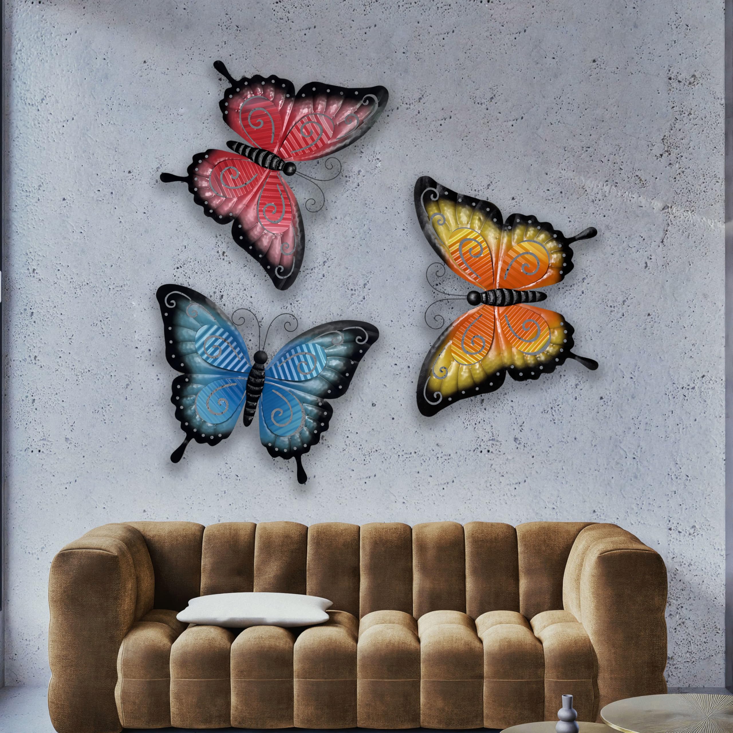 Decoración De Pared Con Mariposa De Metal 31x21 Cm, Colgable En Interior O Exterior, Ideal Para Jardín, Valla O Salón, Con Gancho Trasero