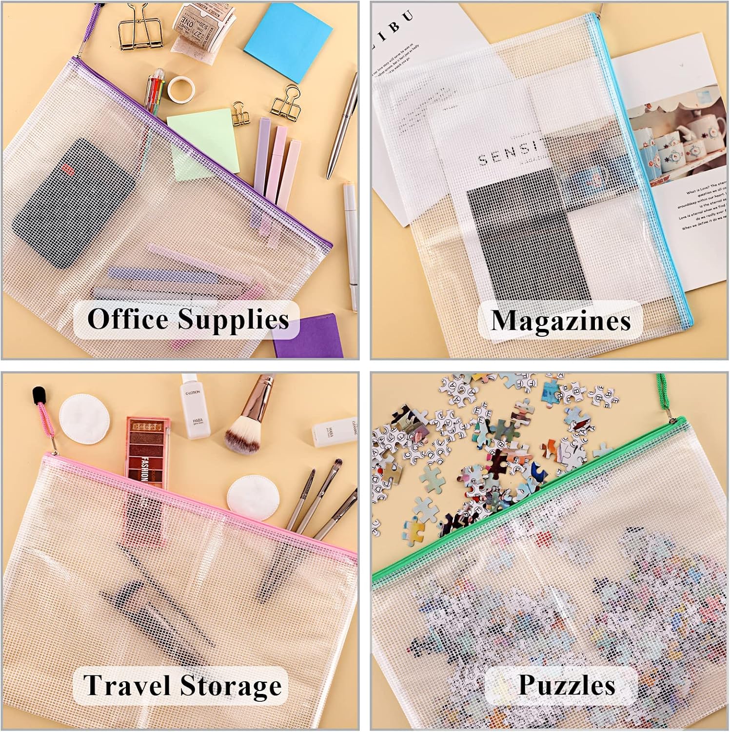 EOOUT 20pcs Mesh Zipper Pouch Document Bag, Plastic Zip File Folders in 10 Colors, Zipper Bags for Organizing, Letter Size, B5 Size, for Office Supplies : Office Products