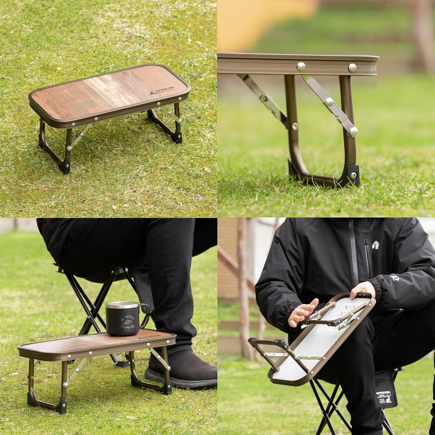CAPTAIN STAG キャプテンスタッグ Outdoor Table, Aluminium, Braun, 幅400×奥行200×高さ155mm