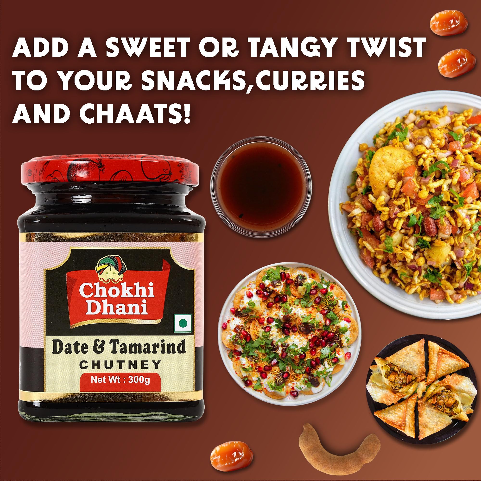 Chokhi Dhani Date & Tamarind Chutney 300g | Imli & Khajoor Ki Chutney | Sweet & Tangy Indian Chutney for Chaat, Snacks & Meals | Pack of 1 1