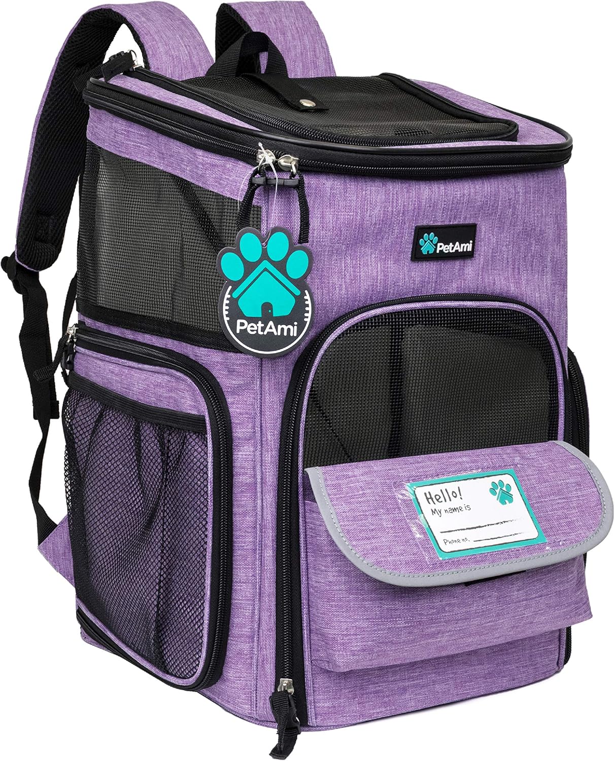 PetAmi Pet Carrier Backpack for Small Cats, Dogs, Puppies | Airline Approved | Ventilated, 4 Way Entry, Safety and Soft Cushion Back Support | Collapsible for Travel, Hiking, Outdoor (Purple) : Pet Supplies