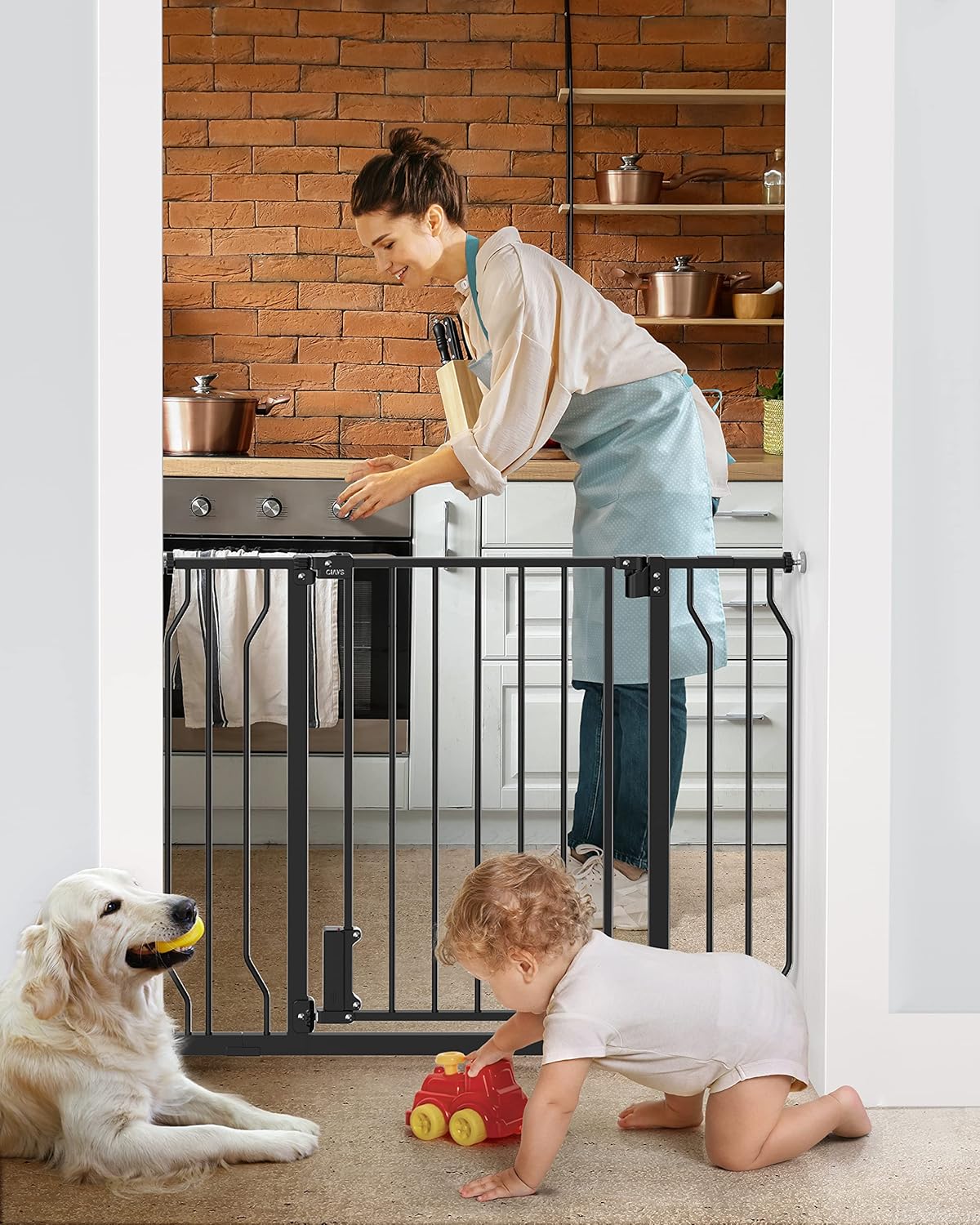 Ciays Baby Gate 29.5” to 41.3”, 30-in Height Safety Dog Gate for Stairs, Doorways and House, Auto-Close Safety Metal Child Gate for Dogs with Alarm, Pressure Mounted