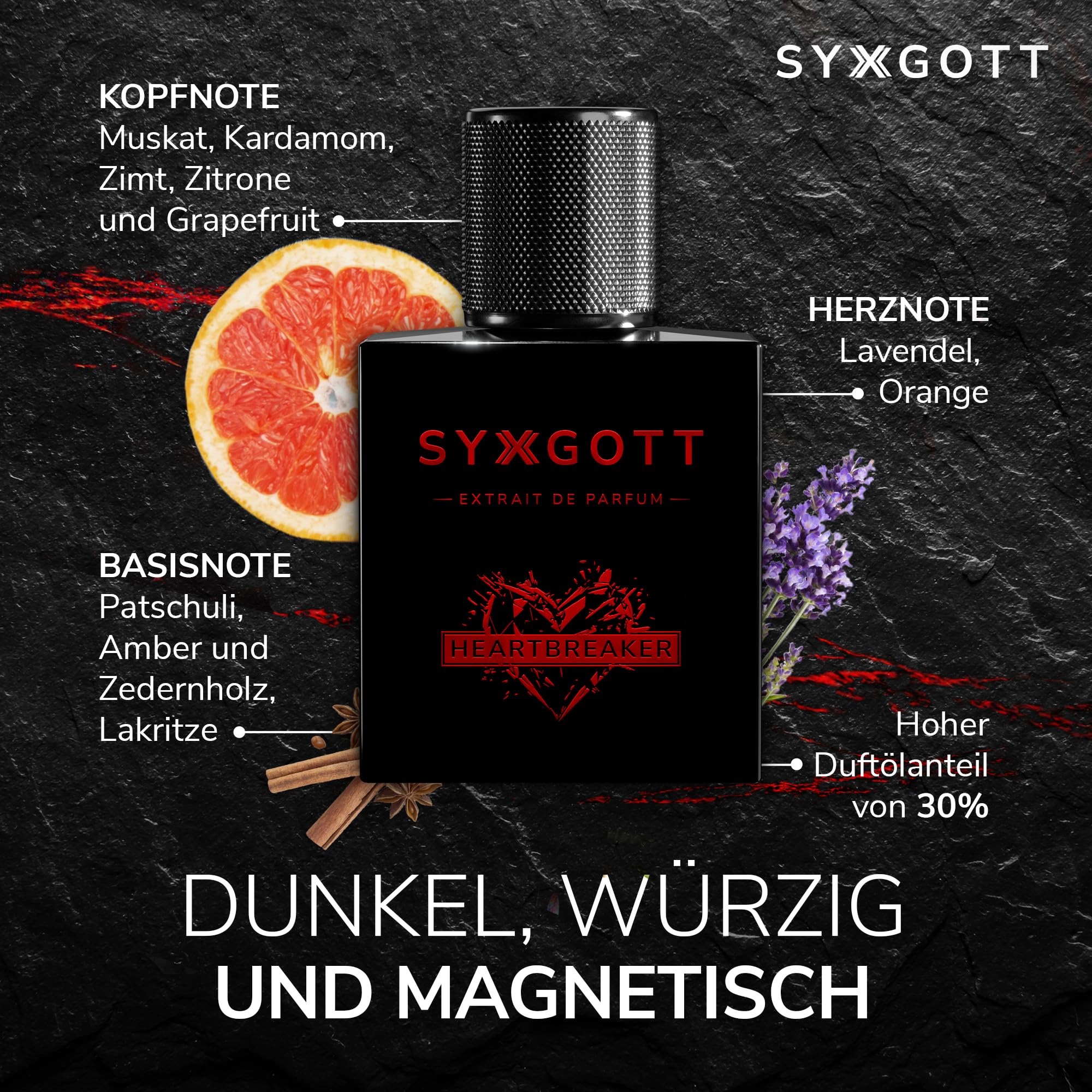 SYXGOTT HEARTBREAKER Männerparfum mit Pheromon Öl | Extrait de Parfum für Herren | Parfumprobe inklusive | intensiv, würzig und erfrischend | perfekter Frühling & Sommerduft