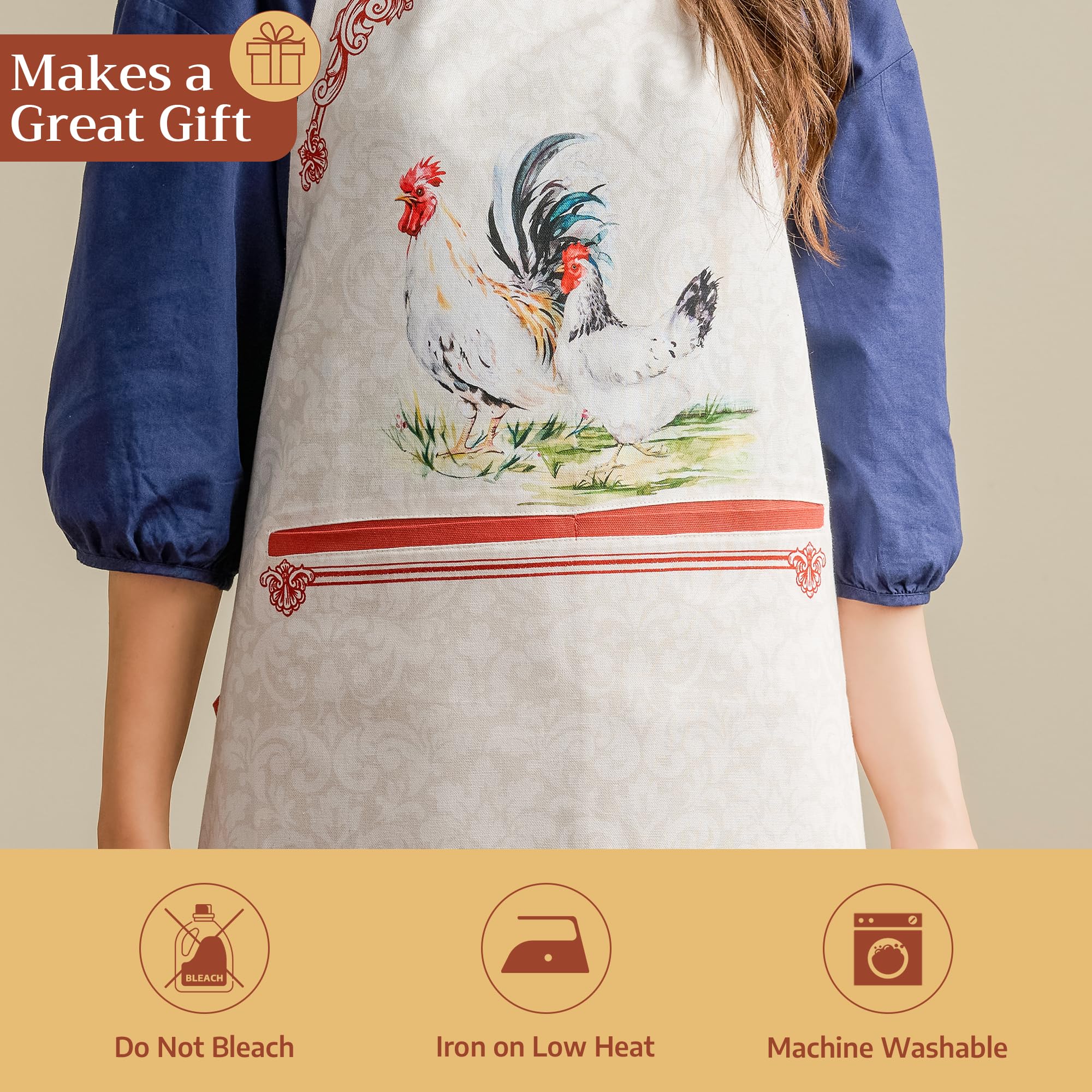 Maison d' Hermine - Delantal de algodón 100% con cuello ajustable y bolsillo central visible con corbatas largas para mujeres y hombres chef (27.50 x 31.50 pulgadas)