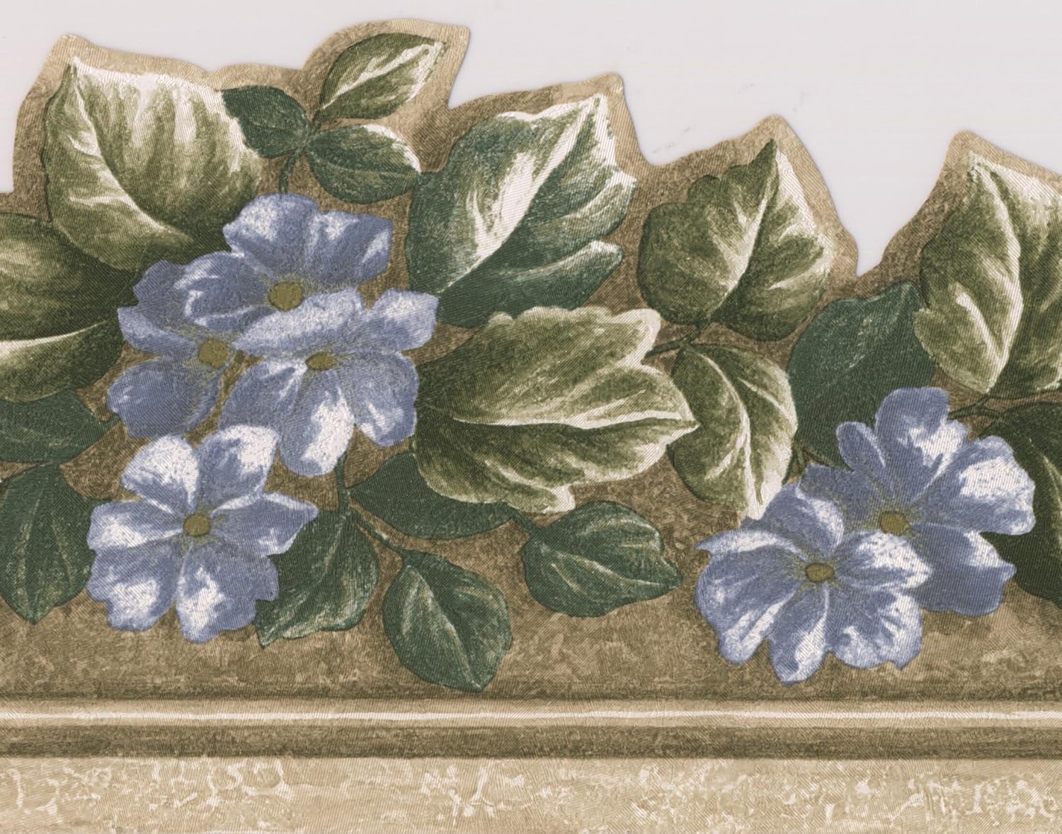 Blue Flowers Grey Floral Wallpaper Border Retro Design, Roll 15' x 6''