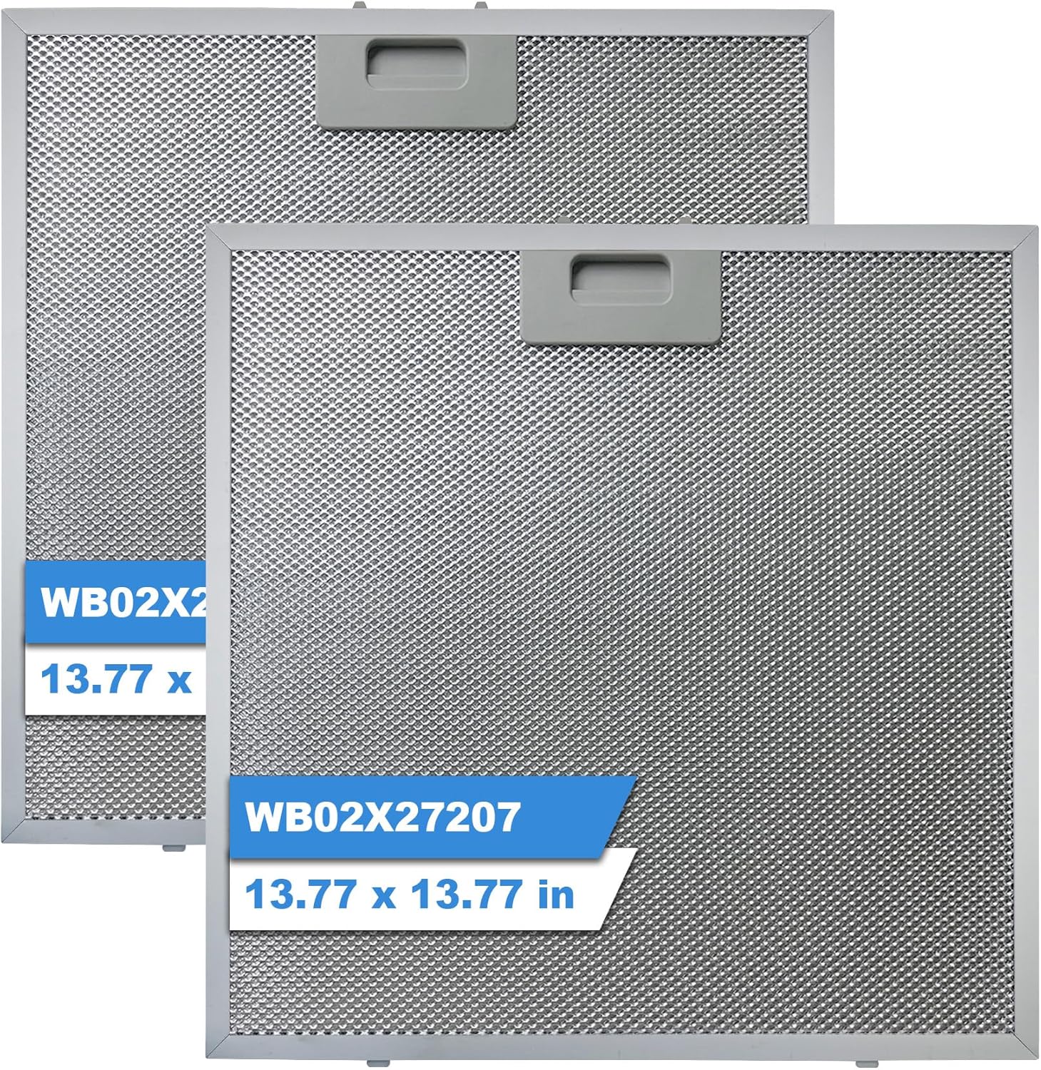 WB02X27207 Range Hood Grease Filters Compatible with GE Range Vent Hood JVX5300BJ1TS JVX5300DJ1BB JVX5300DJ1WW Replace For 4463981 PS11771771 EAP11771771-2 Pack 13.77 x 13.77 x 0.39 Inches