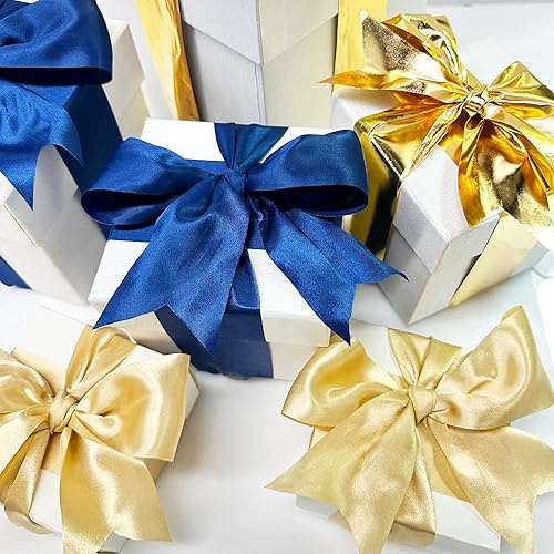 Miniatura 6 de pinkblume Cinta de satén azul y dorado de 65.7 pulgadas de ancho x 1.97 pulgadas de ancho, color azul marino, beige para manualidades, regalos,