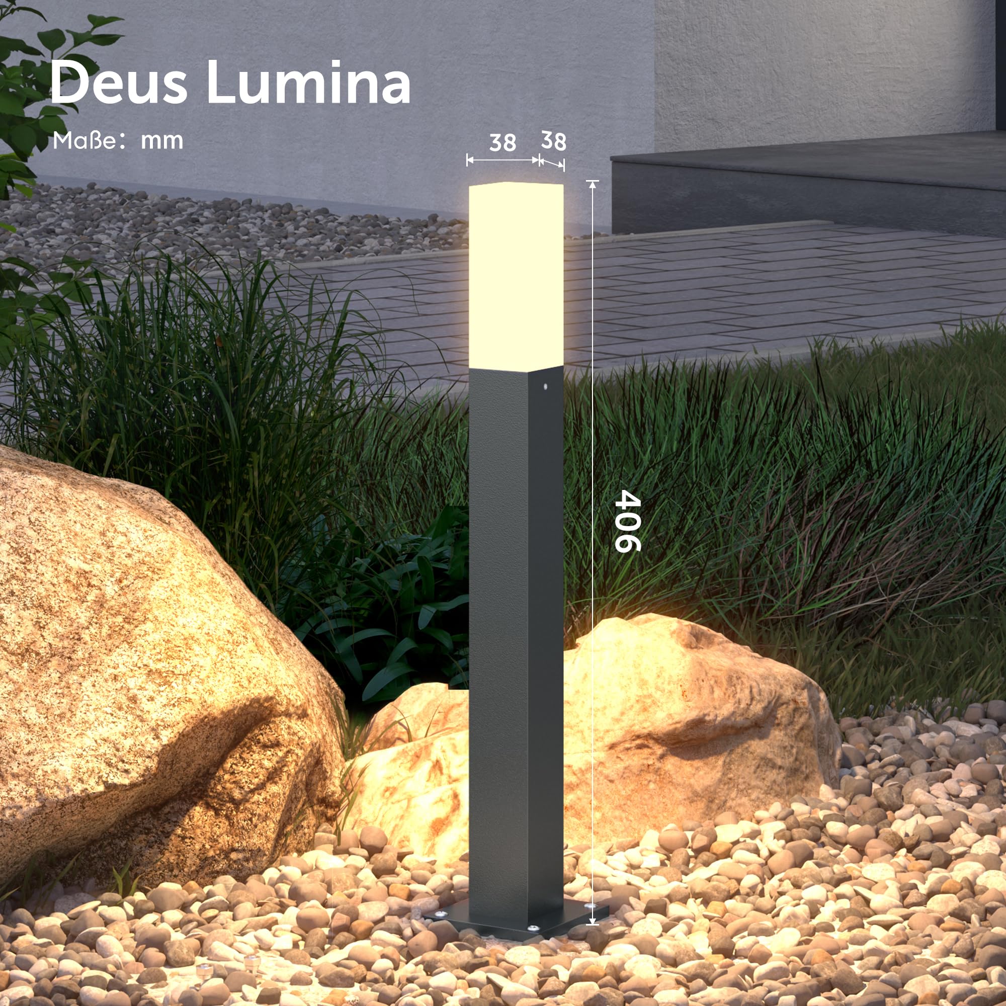 doporro Wegeleuchten Außen Stromanschluss 40cm Gartenleuchte IP65 3W | Gartenlampen für Draußen Strom, 3000K Warmweiß Pollerleuchte Standleuchte Außen, 38x38x406mm, Sandgrau dunkel, Deus Lumina