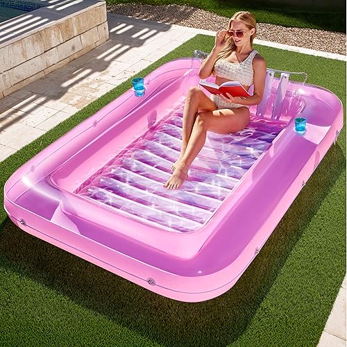 SLOOSH Flotador inflable para adultos, con almohada, 216 x 145 cm, 4 en 1 balsa estilo tina bronceadora, camastro para tomar el sol, para fiestas