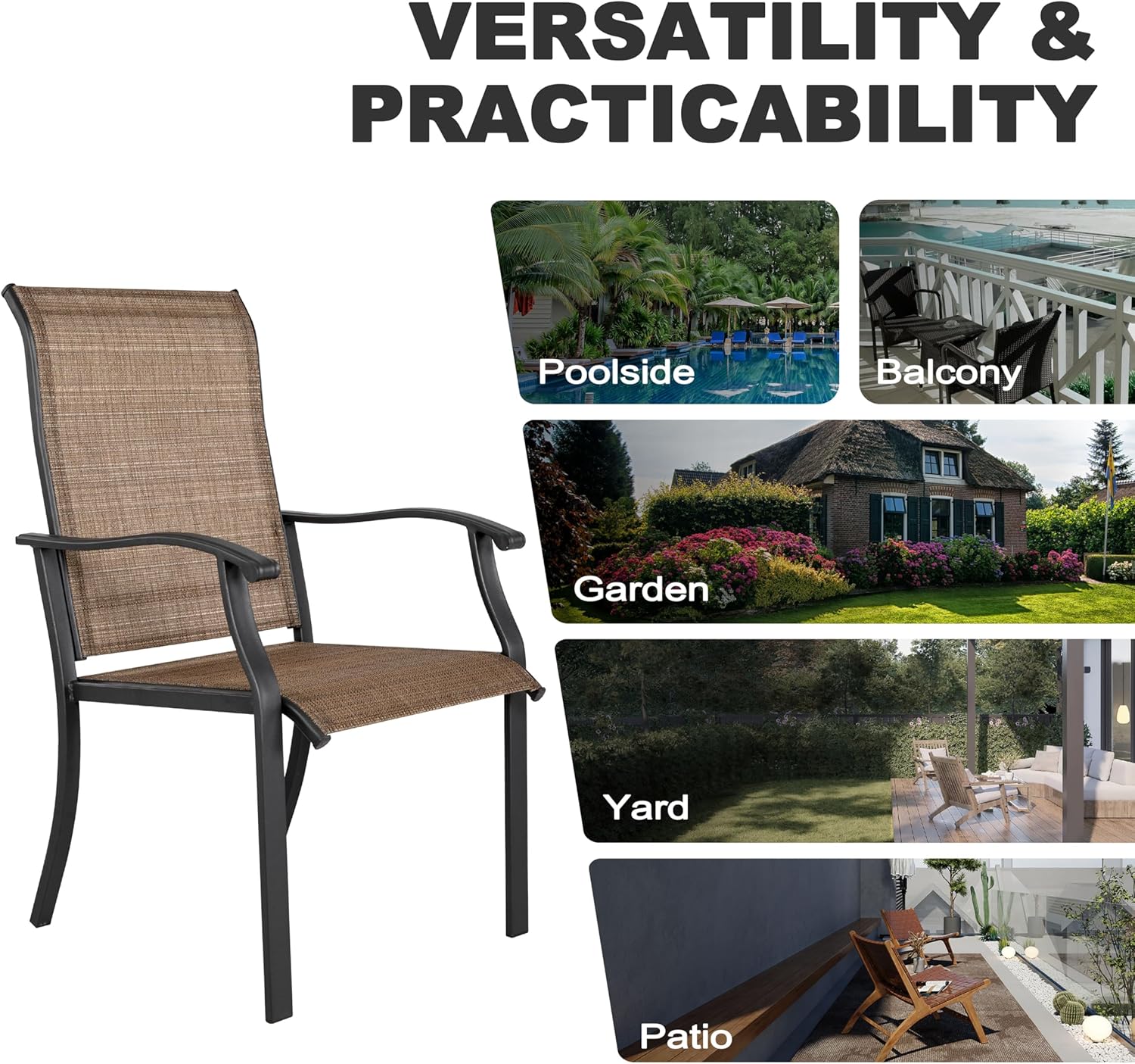 NUU GARDEN 7-Piece Outdoor Metal Dining Set, Patio Dining Table Set with 2 Textilene Swivel Chairs and 4 Textilene Chairs, Patio Furniture Set for Patio, Deck, Garden, Backyard, Balcony, Black&Brown