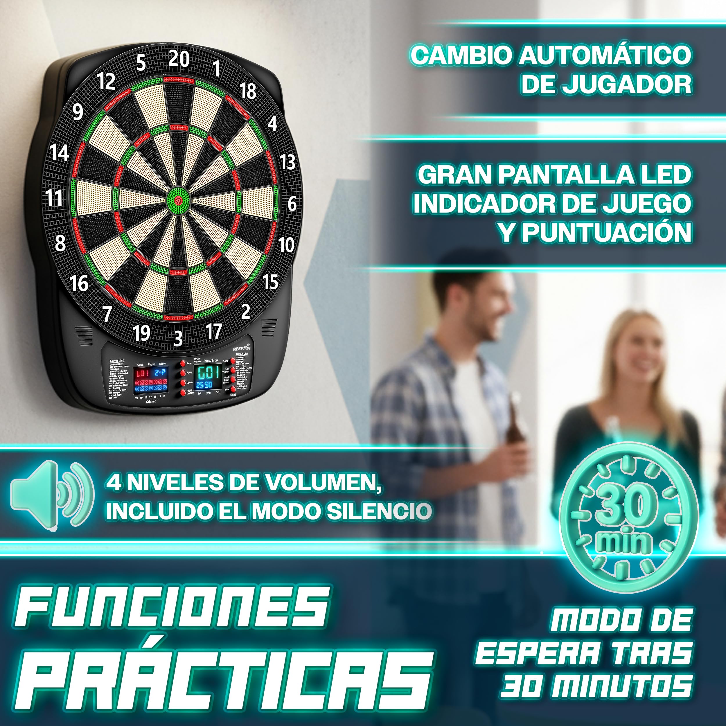 RE:SPORT Diana electrónica profesional 12 dardos 24 plumas Pro 100 puntas máquina de dardos electrónica 1-8 jugadores 427 variantes
