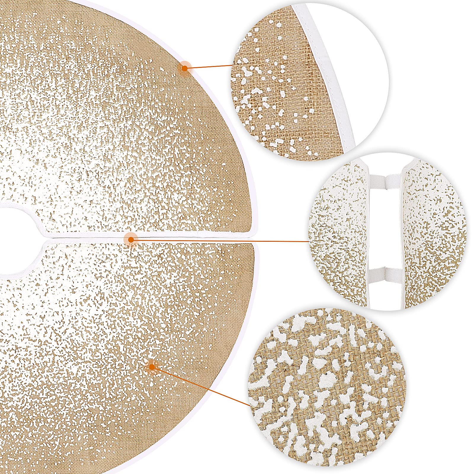 HOHOTIME Burlap Christmas Tree Skirt, 48 Inch Tree Skirt Mat with Glitter Snowflake Dot Snow Pattern Pattern for Natural Rustic Tree Skirt Holiday Decoration