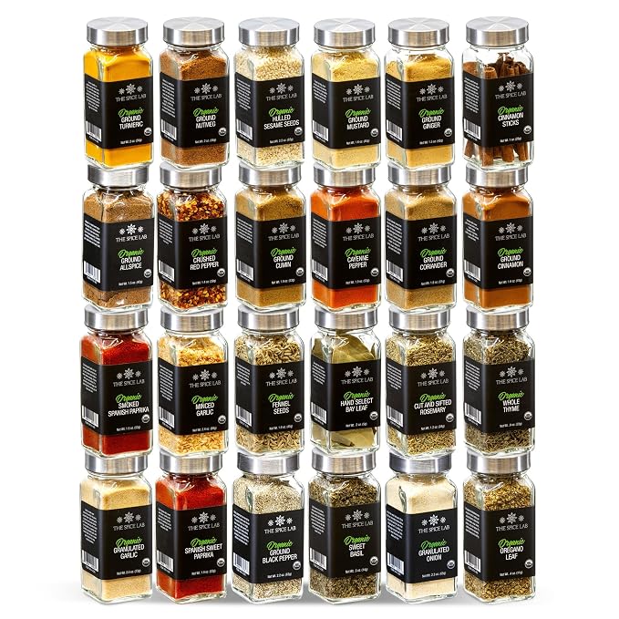 The Spice Lab Complete Organic Spices and Seasonings Set - 30 Jar Spice Kit Variety Pack - Complete Starter Spice Set Great BBQ, Grilling and Spice Gift Sets - Ultimate Culinary Cooking Spices Set