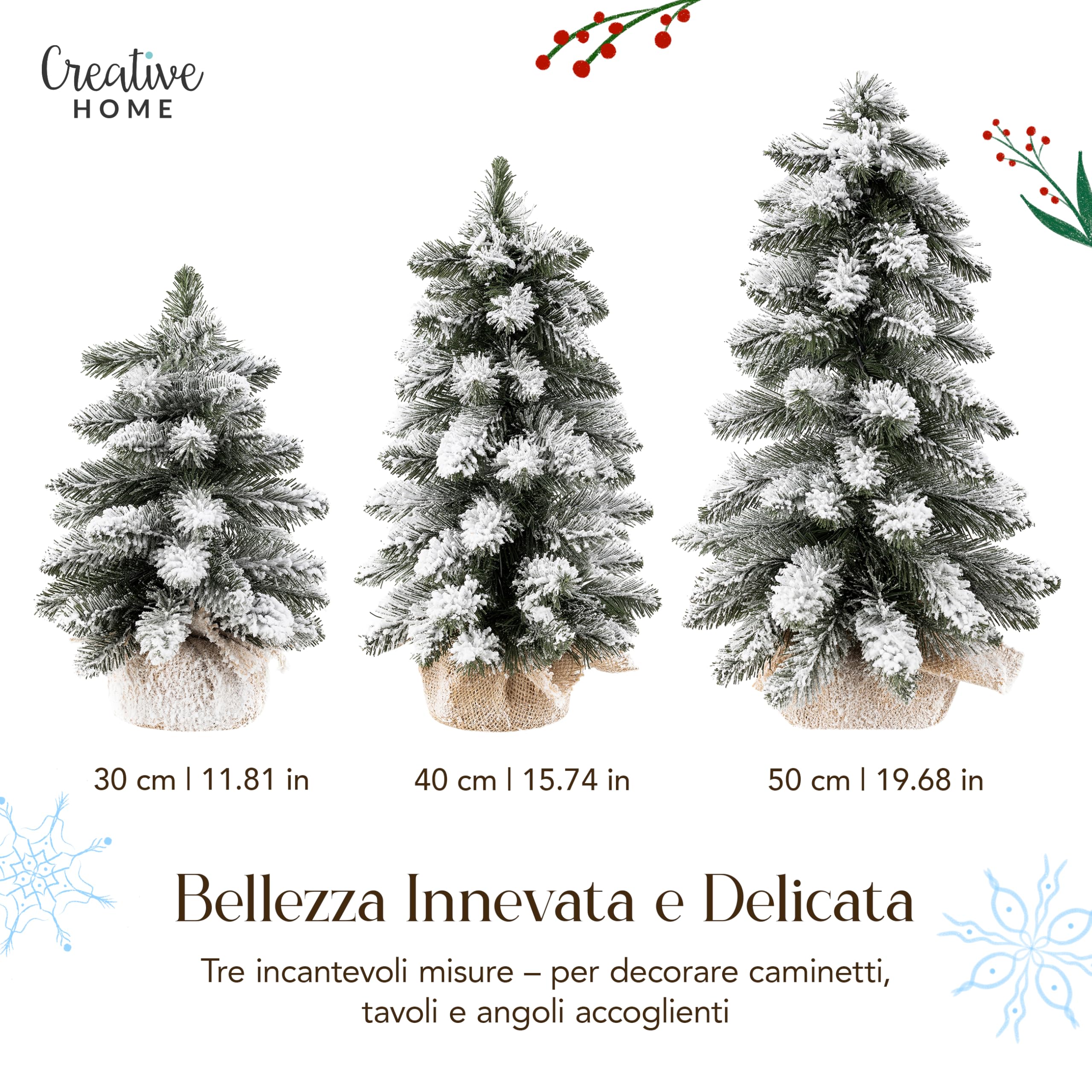 Creative Home Albero di Natale Artificiale Innevato con Effetto Neve | 40cm | Cono Piccolo Albero di Natale Salvaspazio | Alberi di Natale Piccoli per Tavolo, Ufficio | Regalo di Decorazione Fai-da-Te