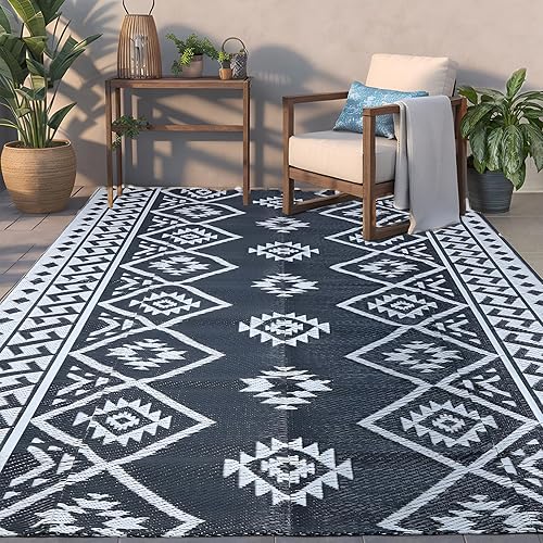 LILIOFFIC Tapetes reversibles  Alfombra de paja de plástico, 5 x 8 pies para decoración de patio, alfombras de área modernas, alfombrilla para