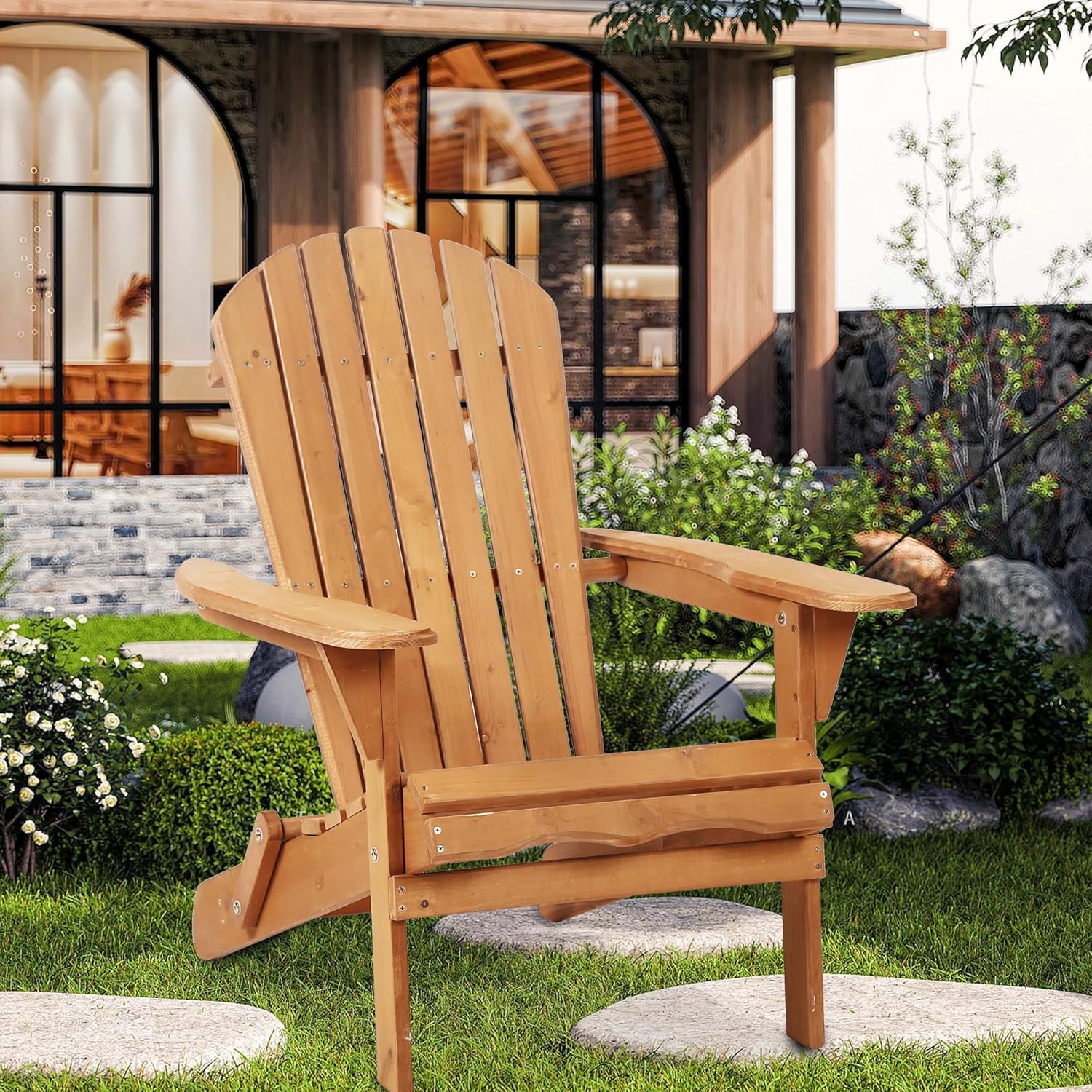 PayLessHere Adirondack Chairs, Weather Resistant Patio Chairs with Pinewood Wooden Textured for Patio Lawn Garden Backyard Deck Pool Beach Fire Pit