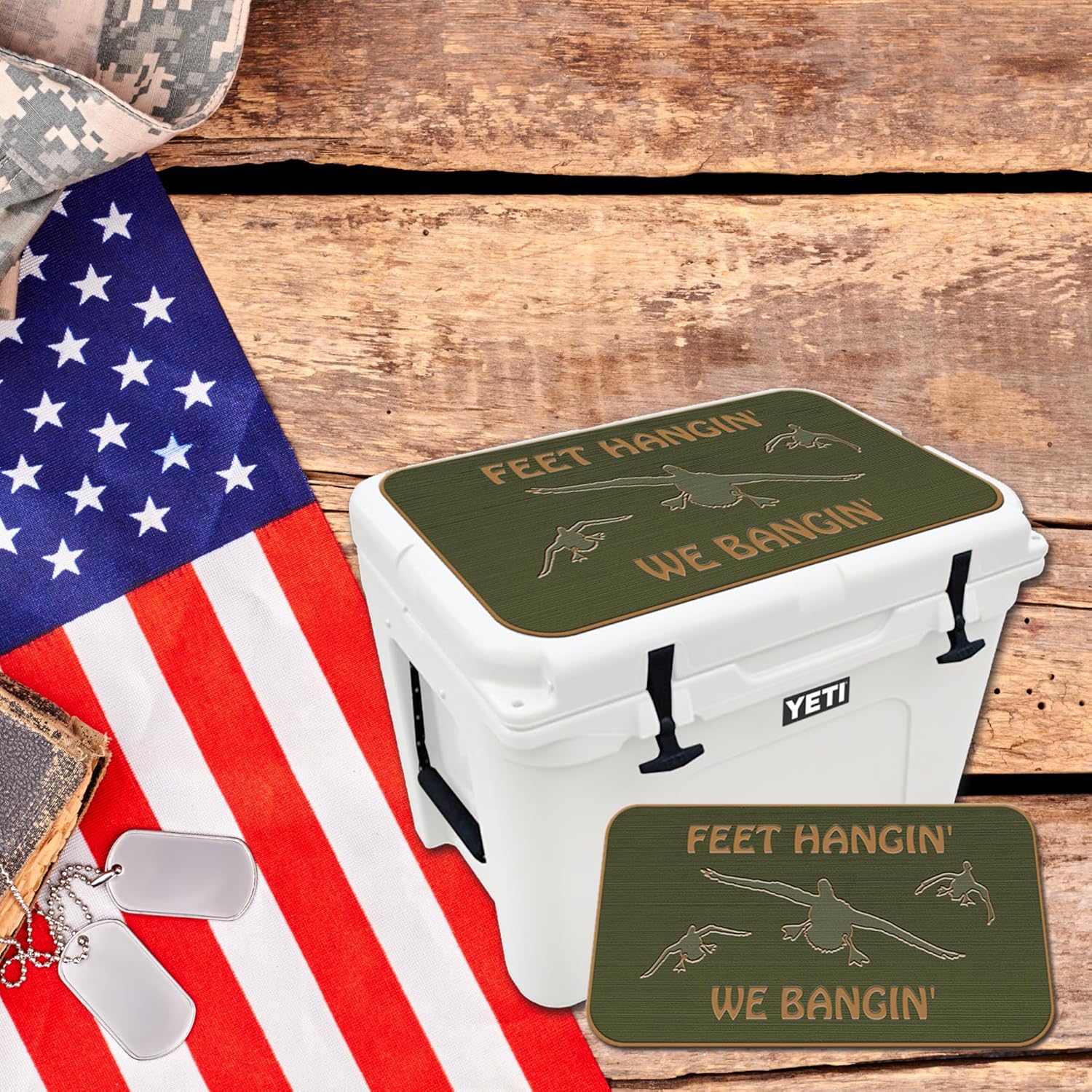 USATuff SeaDek EVA Mat Cooler Pad fits YETI | Peel & Stick Application | Non Slip Comfort Accessories - Feet Hangin We Bangin Design (OliveGreen-Mocha)