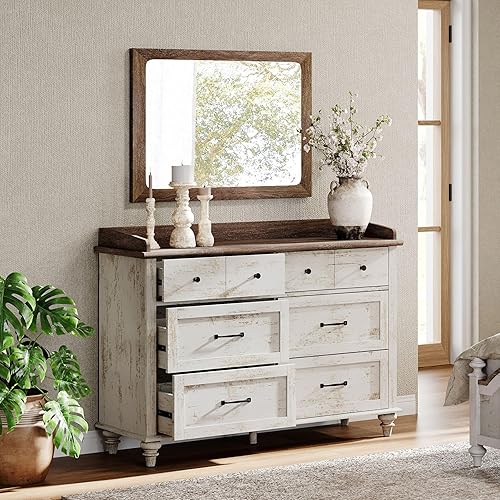 Miniatura 4 de WAMPAT Soporte de TV de granja para TV de 55 pulgadas, centro de entretenimiento blanco, mesa consola multimedia con gabinete de almacenamiento