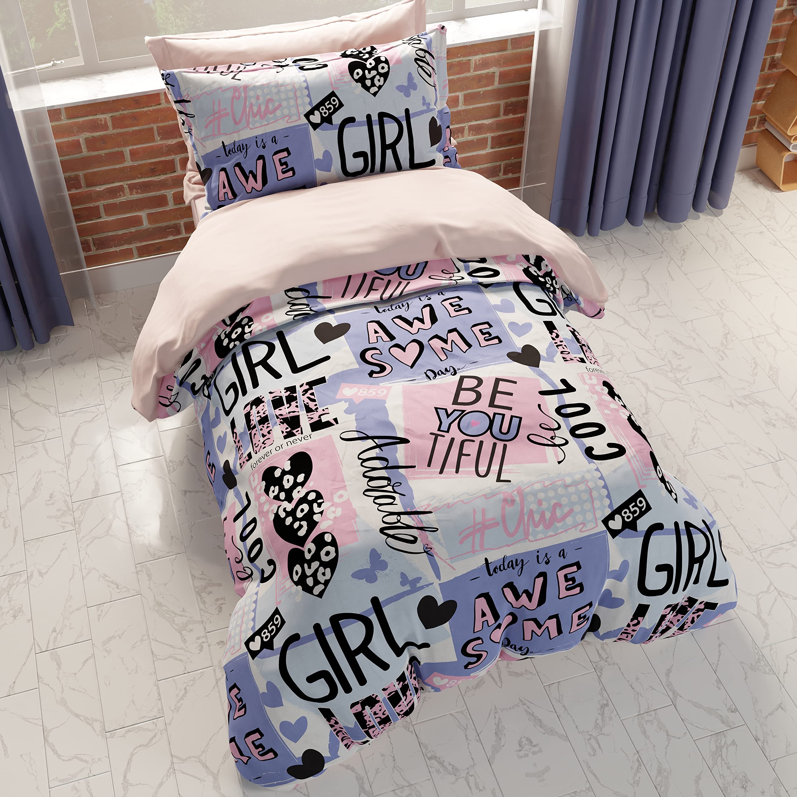 PETTI Artigiani Italiani - Juego de funda nórdica individual de 150 x 200 cm (1 funda de almohada de 80 x 50 cm incluida), funda nórdica de microfibra para habitación infantil y niña, con impresión