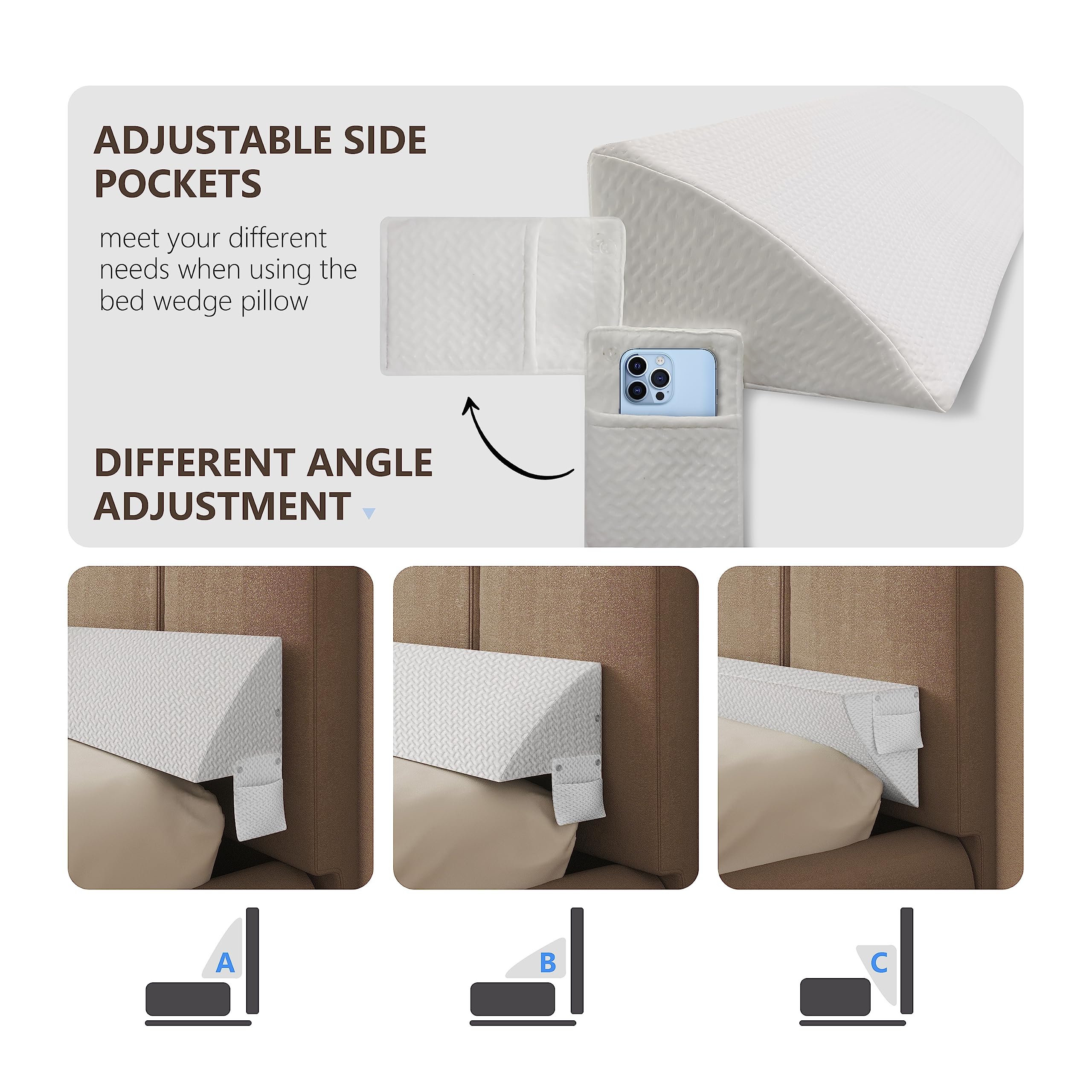 Almohada de cuña de cama para espacio de cabecero, cojín de apoyo de espuma de alta densidad, llena un espacio de 0 a 15 cm entre el colchón y la cabecera, diseño ergonómico para mayor