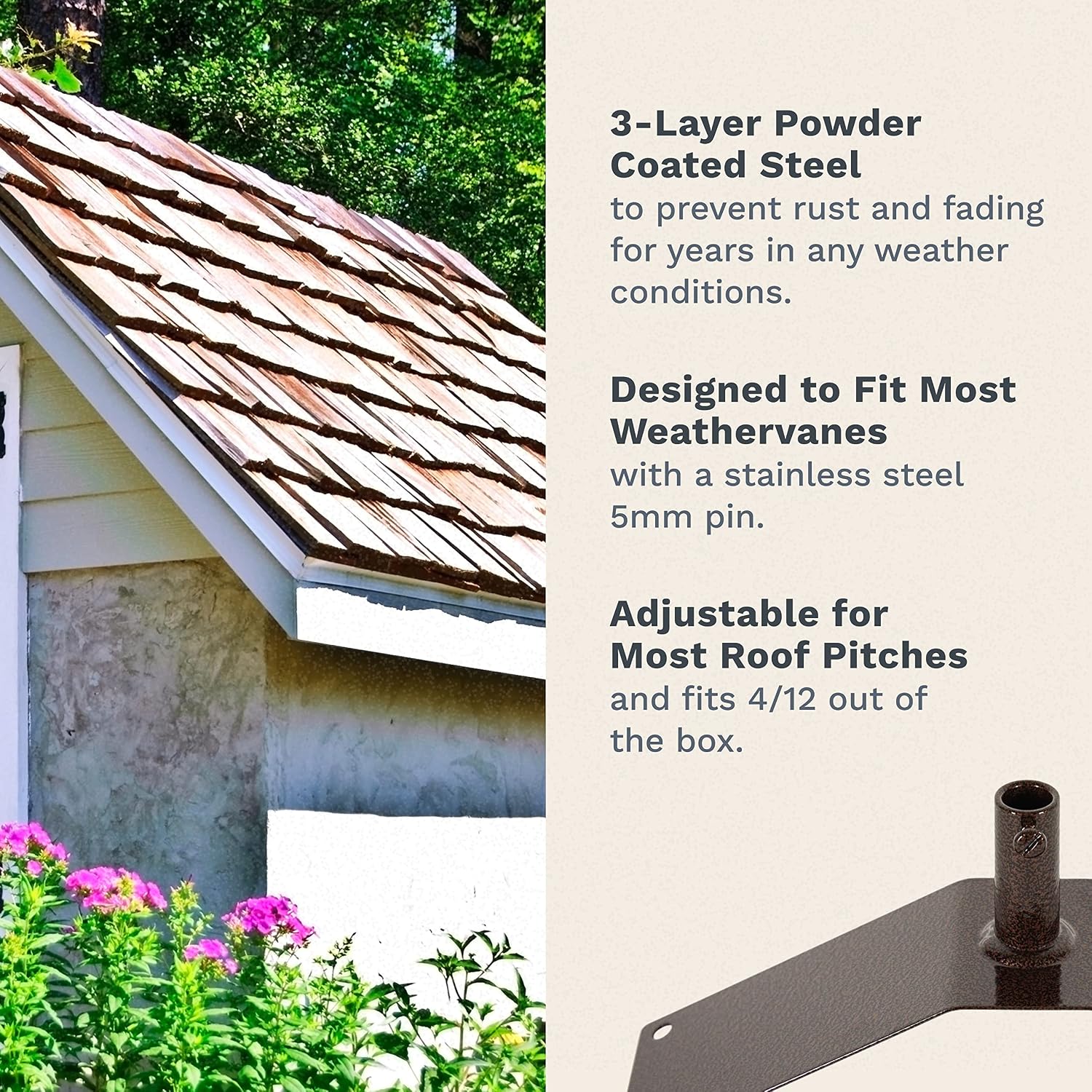 EZ Vane Weathervane Roof Mount — Antique Copper Finish, Handcrafted in USA, Steel with Durable Triple Powder Coating