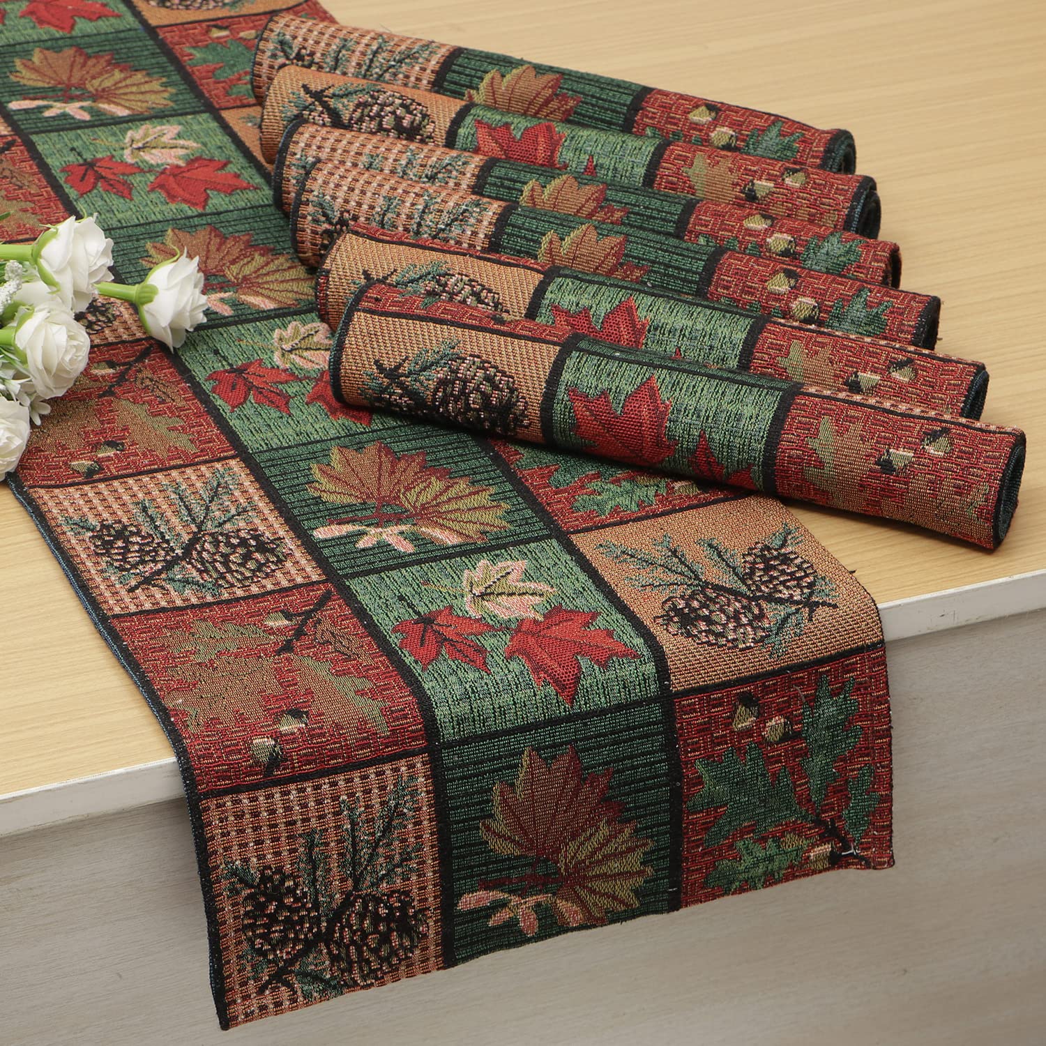 HOKIPO Cotton Dining Table Placemats 6 Pieces with Runner (IN530-D6*6+IN531, Large, Multicolor)