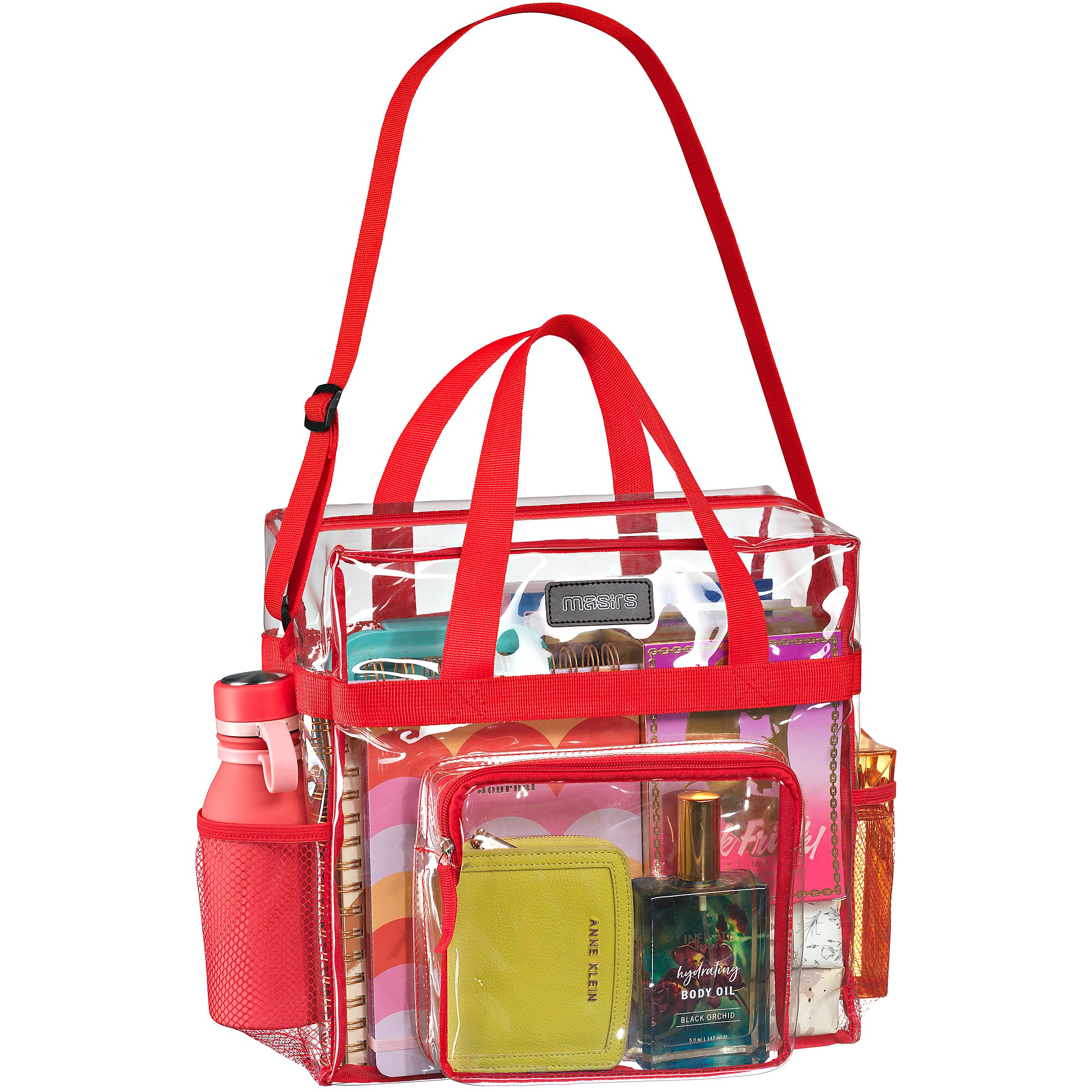 Masirs Clear Tote Bag Stadium Approved - Mesh Pockets Shoulder Straps Zippered Top Perfect for Work Games Concerts | Stadium Approved, Mesh Pockets,
