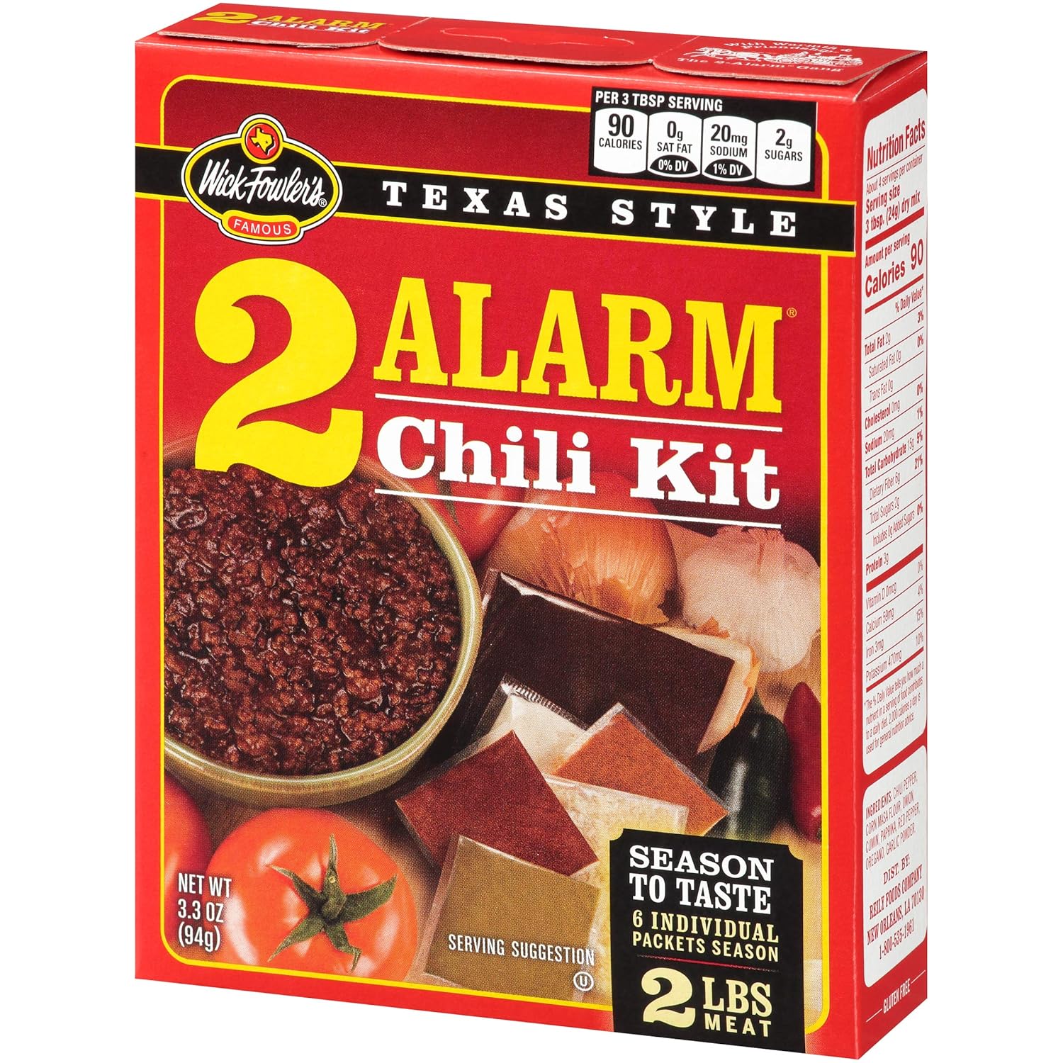 Wick Fowler's 2-Alarm Chili Kit, Texas Style Chili Seasoning Mix with Individual Packs of Spices, 3.3oz Box (Pack of 8)