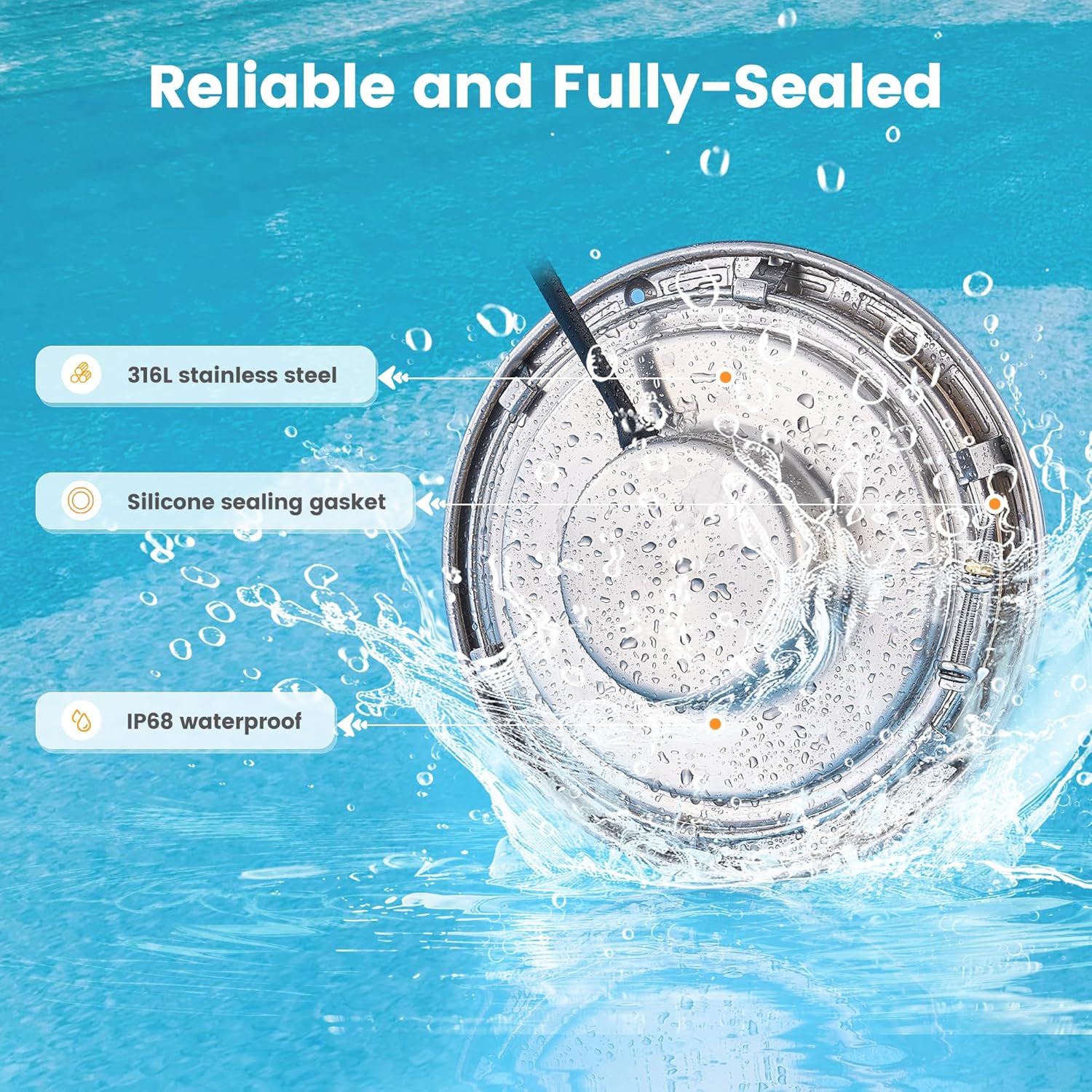 SURAIELEC Pool Lights for Inground Pool, 10 Inch 120V LED Underwater Light, 35W (300W Equivalent), 4000LM, Cool White 6000K, Fits 10" Large Wet Niches, Stainless Steel Housing, 50FT Cord