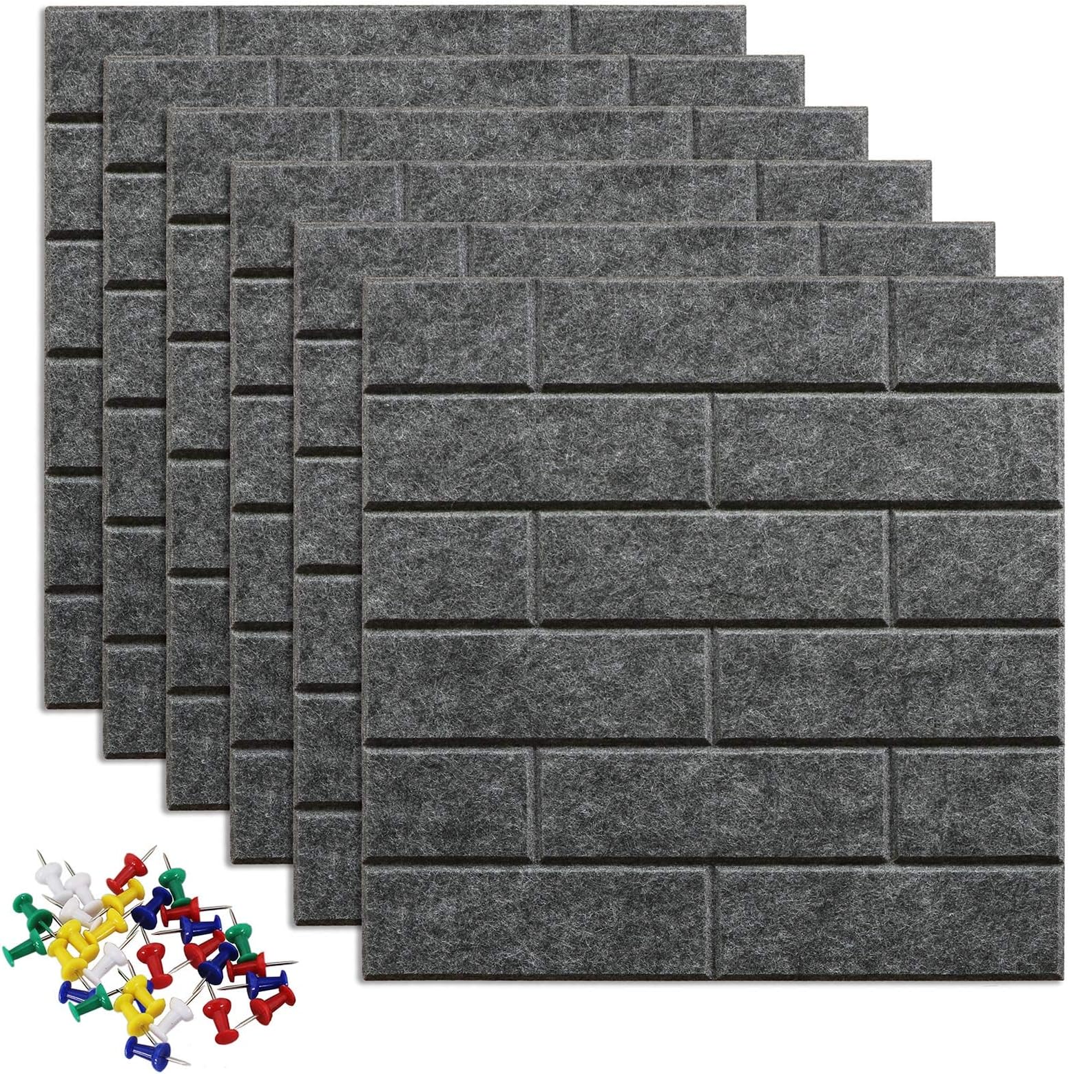 Uoisaiko Large Pin Board Notice Boards for Wall with 30 Push Pins, 6 Packs 11.8"x11.8" Felt Board Tiles for Home Office Kitchen, Bulletin Board Soundproof Wall Tiles for Photos Memos