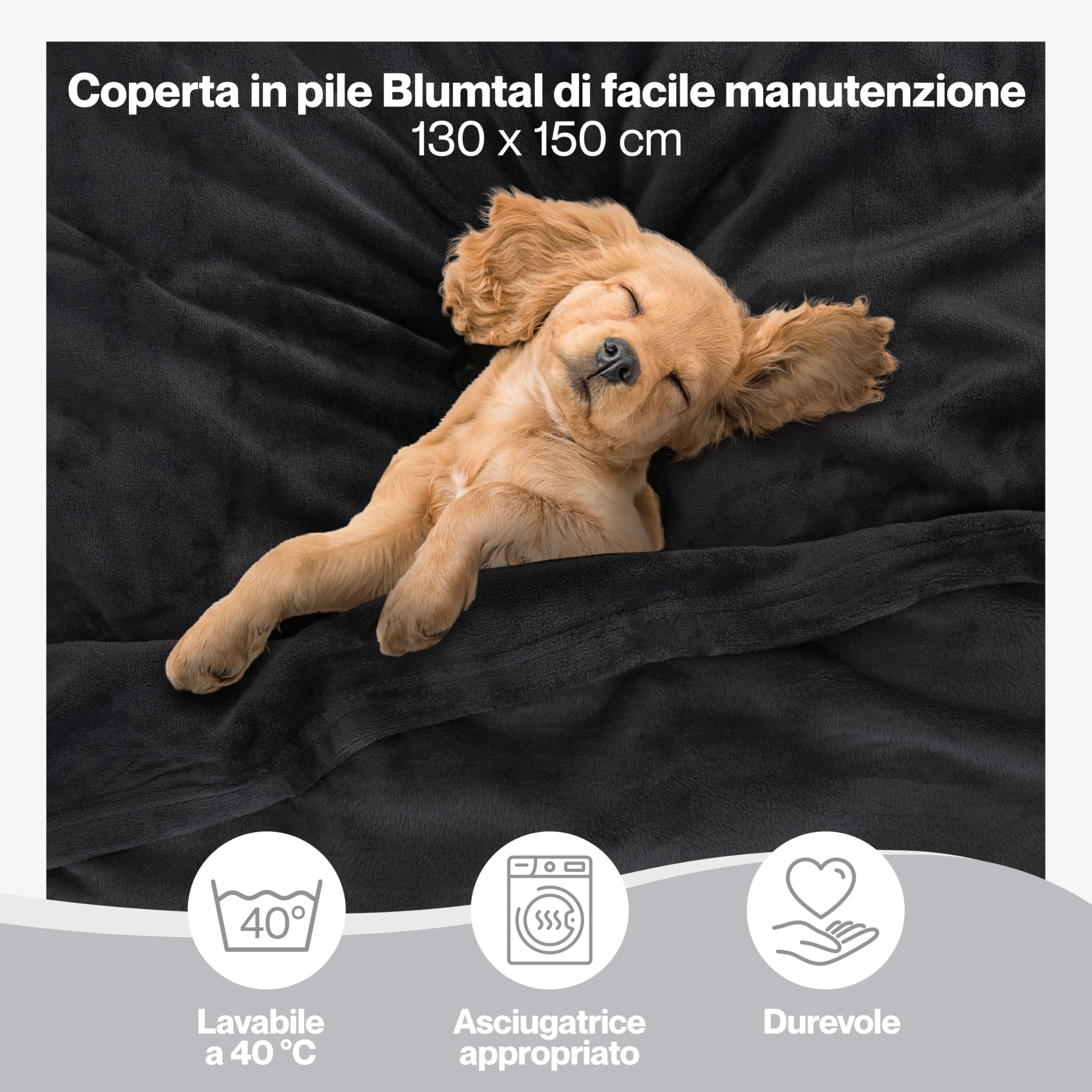 Blumtal Coperta Pile 130x150cm - Coperta Plaid divano super morbida - Coperta Divano certificata OKEO-Tex - coperta per divano - coperta invernale - coperta morbida - plaid singolo pile - in antracite