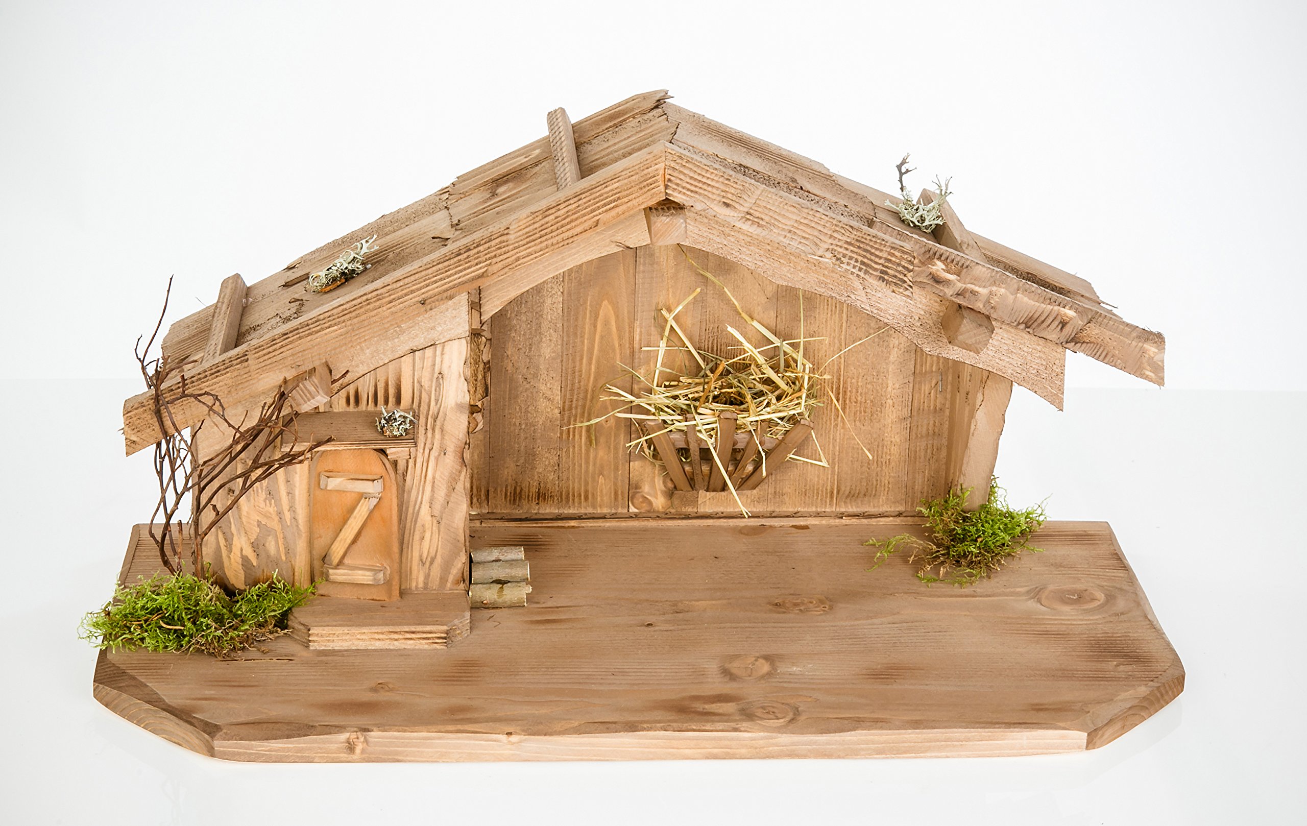 Weihnachtskrippe aus Holz-Braun (W08+Figuren) Krippe Krippenstall Weihnachten Weihnachtskrippen Tischkrippen Krippenfiguren