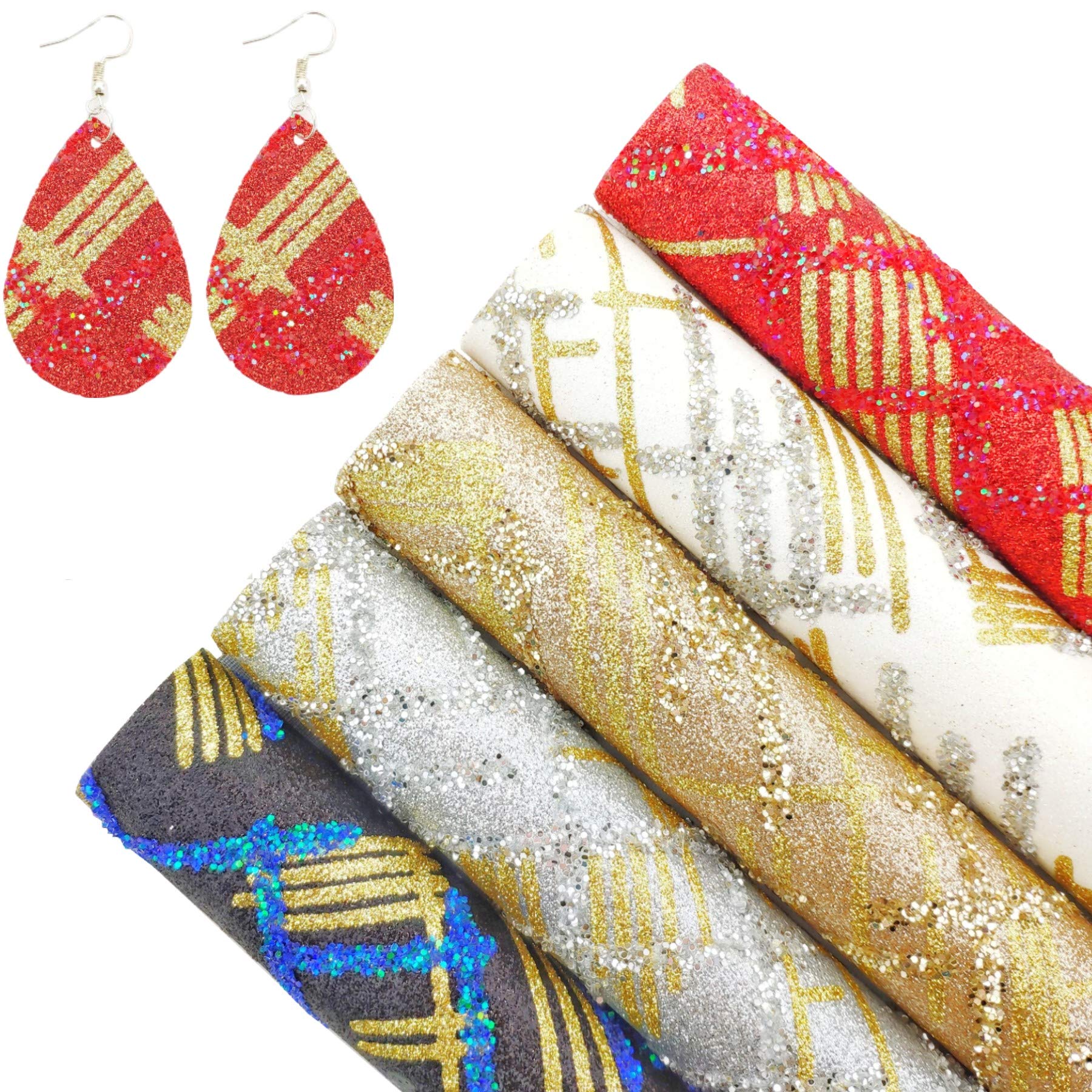 SHUANGART 5 pcs 8.2x5.9 inch Gorgeous Glitter Faux Leather Sheets