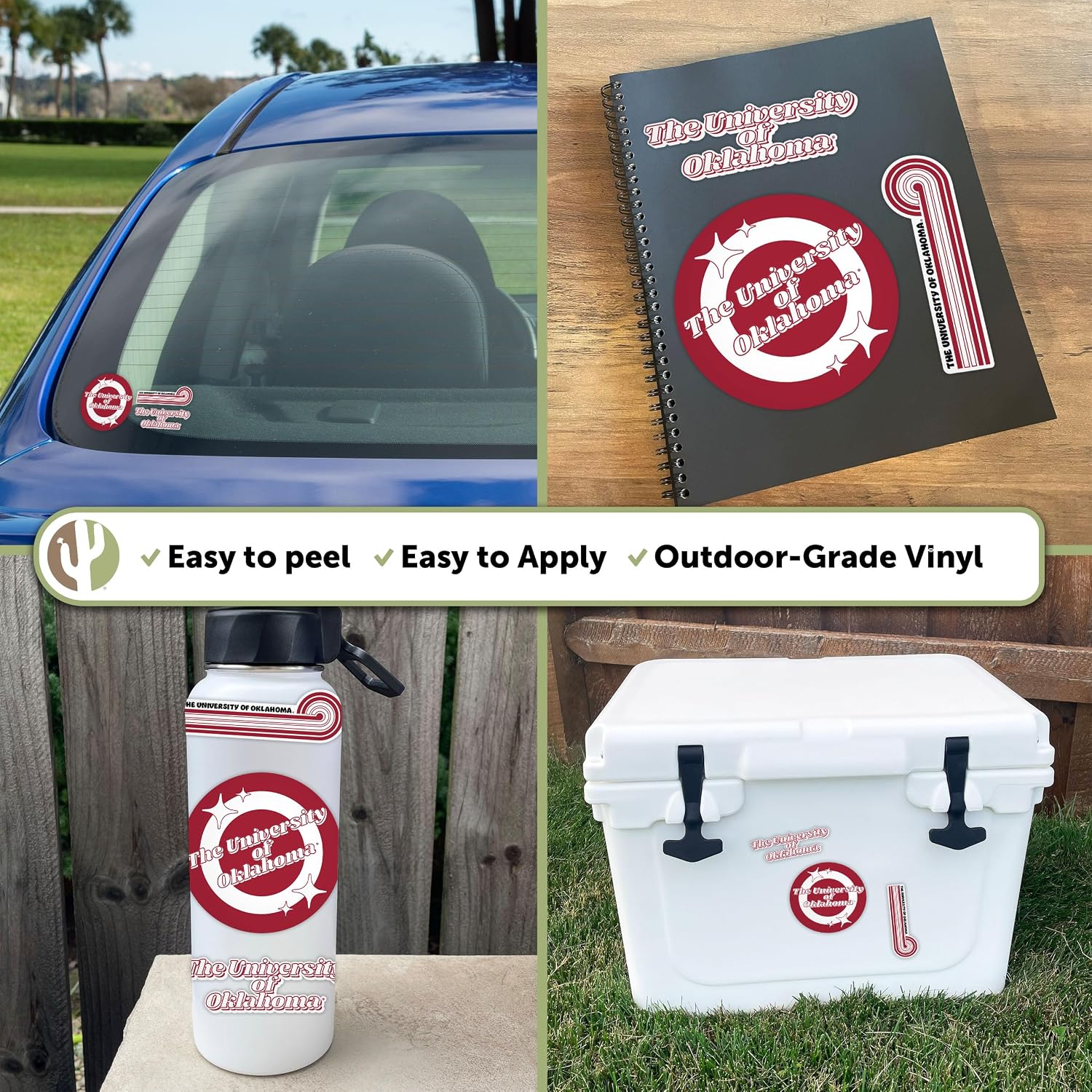 Desert Cactus The University of Oklahoma Stickers Sooners Vinyl Decals Laptop Water Bottle Car Scrapbook Sheet (70s 4inch)